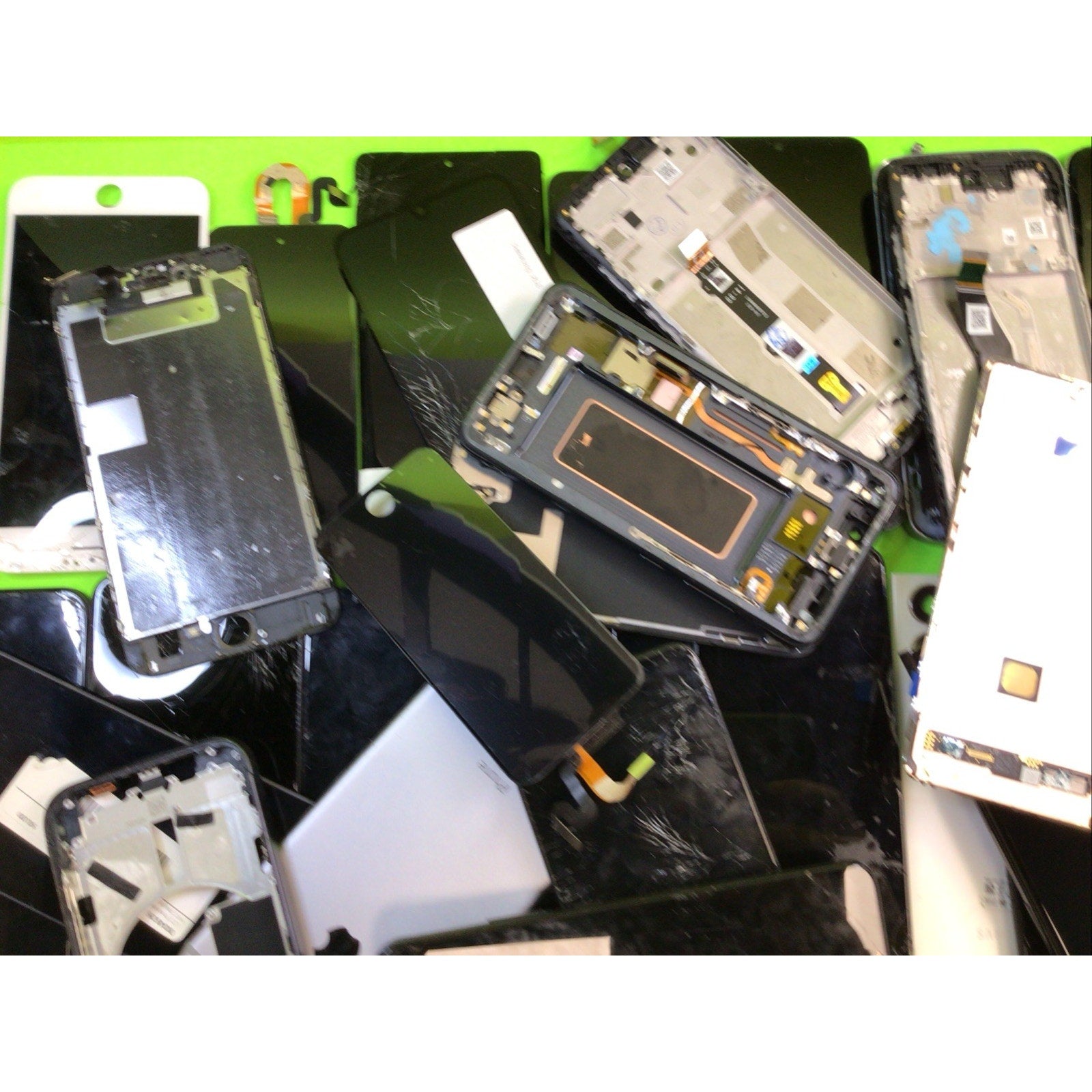 49 Pieces Unsorted Phone Screens Frames and Back Glass FOR PARTS or RECYCLING