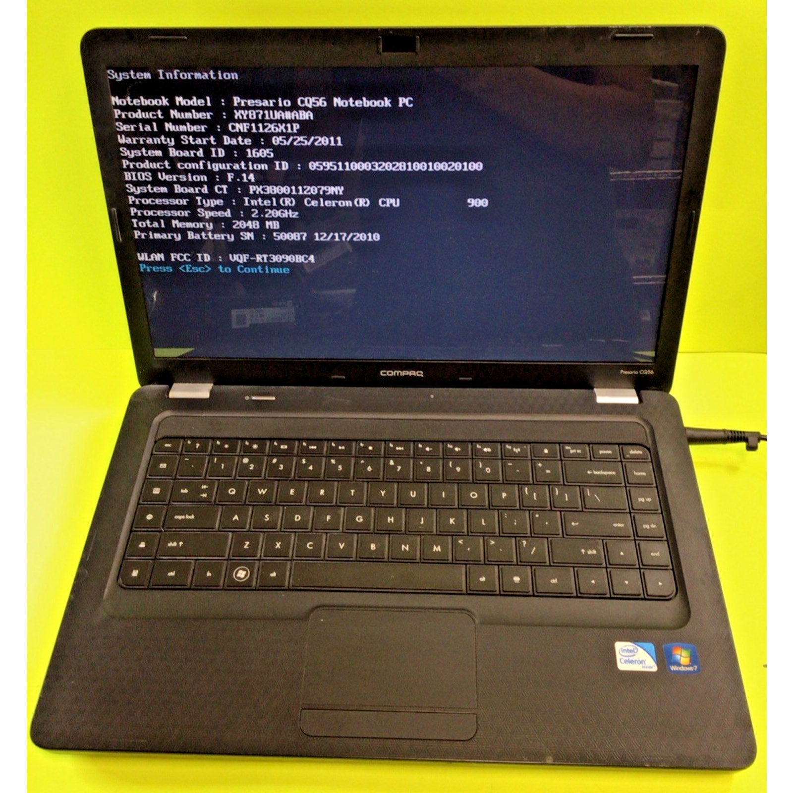 Compaq Presario CQ56-219WM 15.6" Laptop Intel Celeron 2GB RAM No HDD