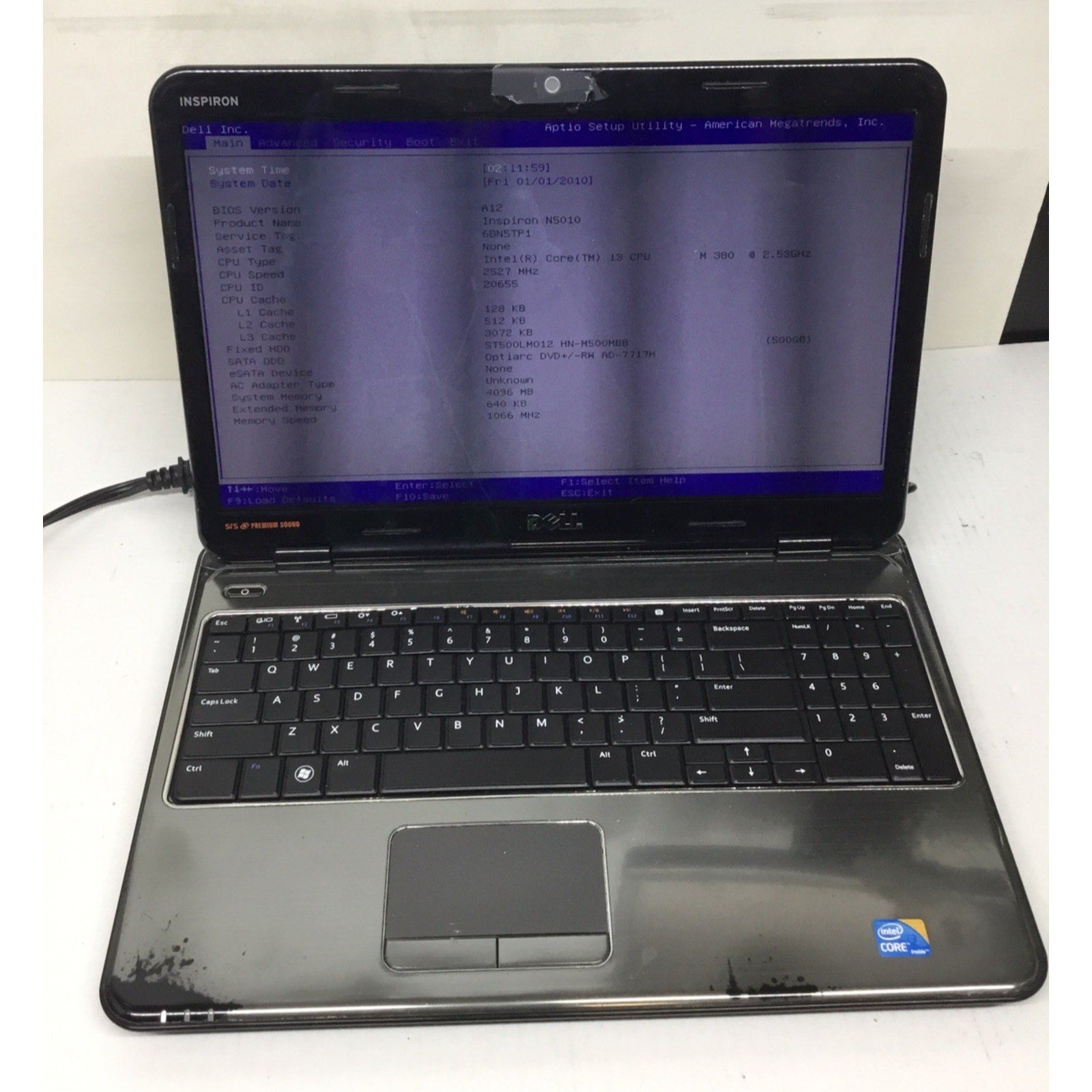 For Parts Dell Inspiron N5010 15.6" Intel Core i3-370M 4GB RAM NO HDD NO OS