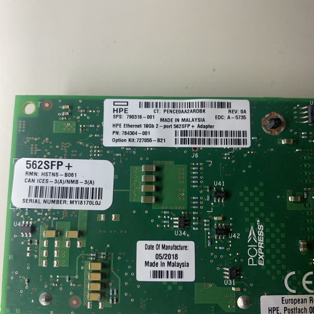 HP HPE 562SFP+ 10Gb 2-port Ethernet Adapter 790316-001 784304-001 727055-B21