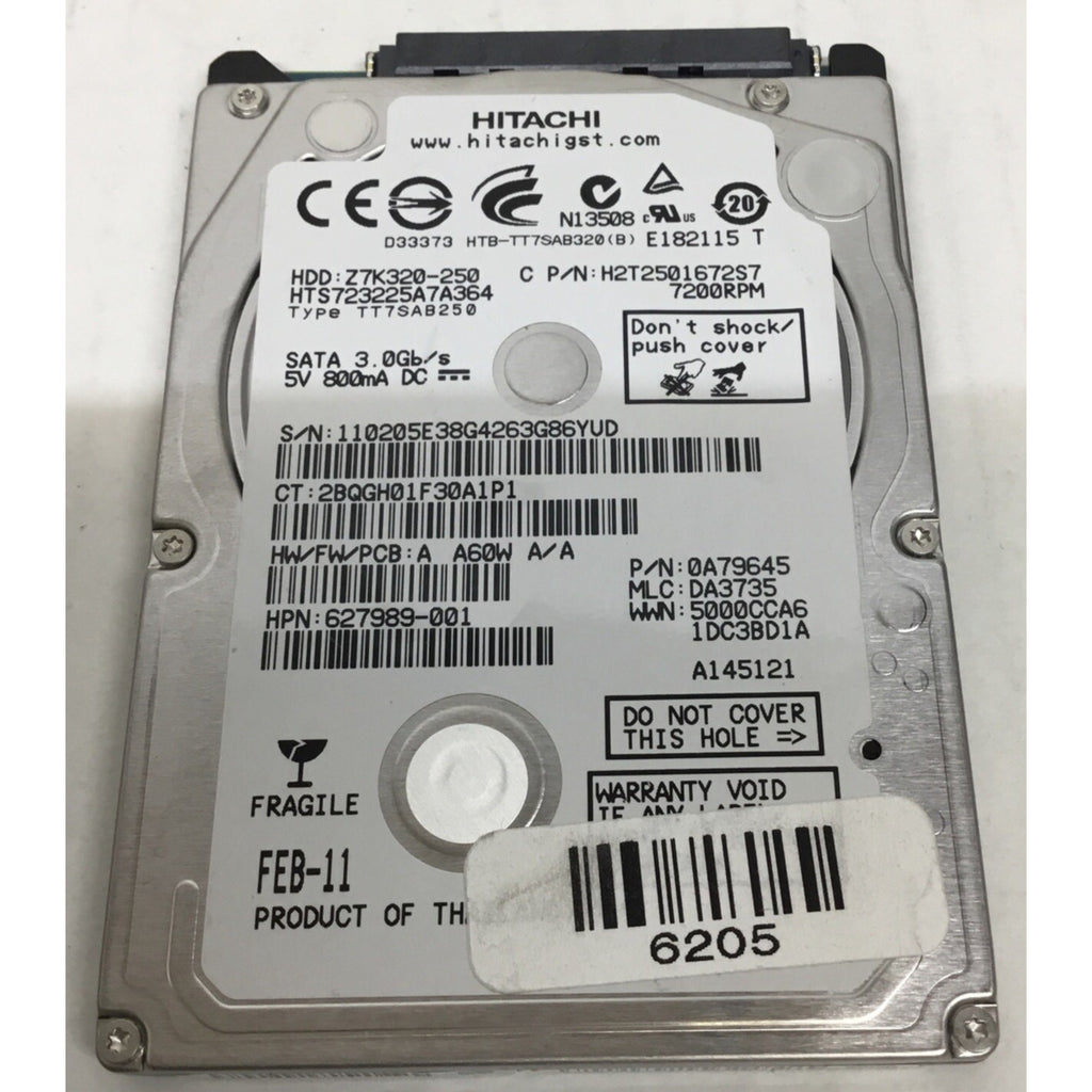 0A79645 - Hitachi 250GB 7200 RPM SATA 2.5" HDD H2T2501672S7