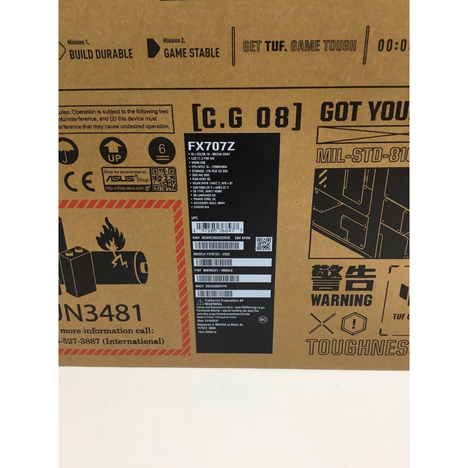 ASUS TUF Gaming FX707ZC-ES52 F17 17.3" FHD i5 8GB 1TB RTX 3050 2024