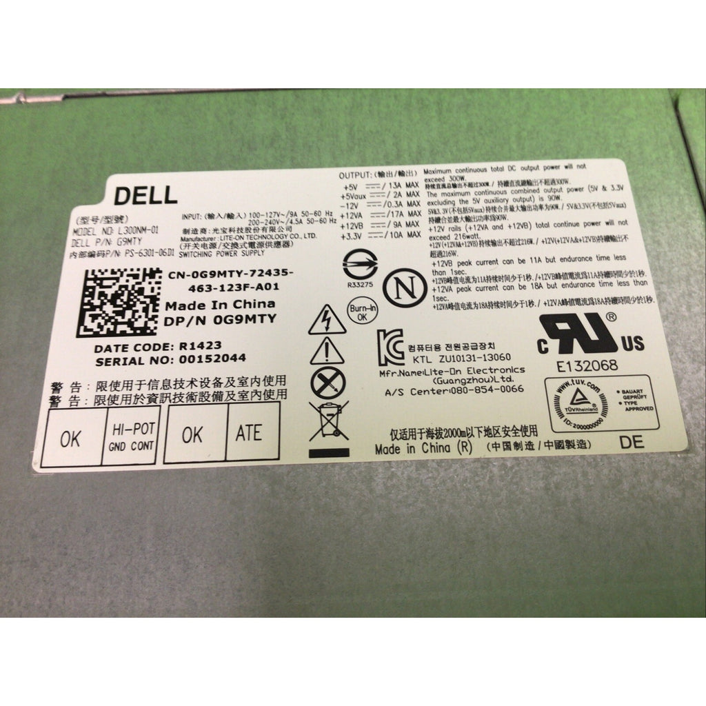 L300NM-01 300W Power Supply For Dell Inspiron 3847 MT PS-6301-06D 0G9MTY G9MTY