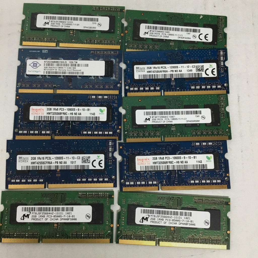 Lot of 10 Assorted Brand 2GB DDR3 Ram SODIMM