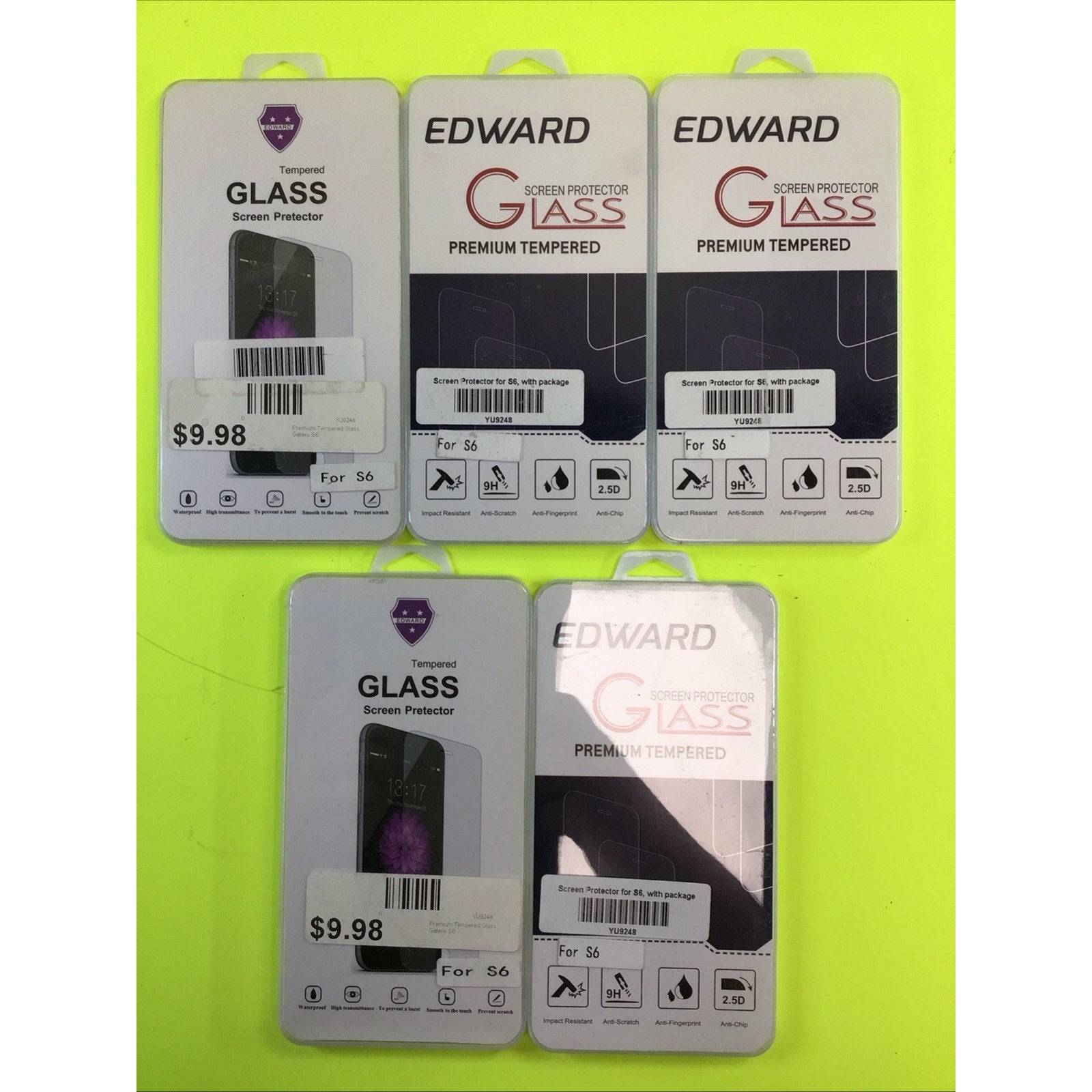 Lot of 5 Samsung Galaxy S6 Tempered Glass