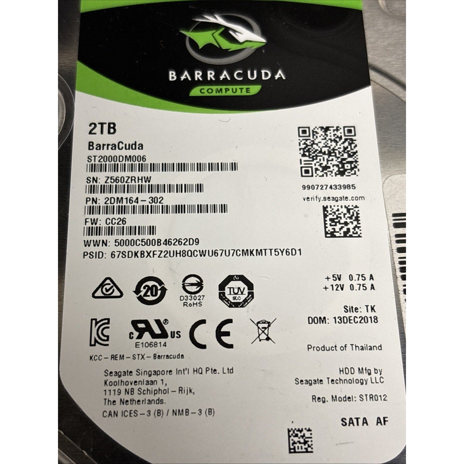 Seagate BarraCuda 2TB Internal Hard Drive 3.5" SATA 6Gbs 7200 RPM (ST2000DM006)