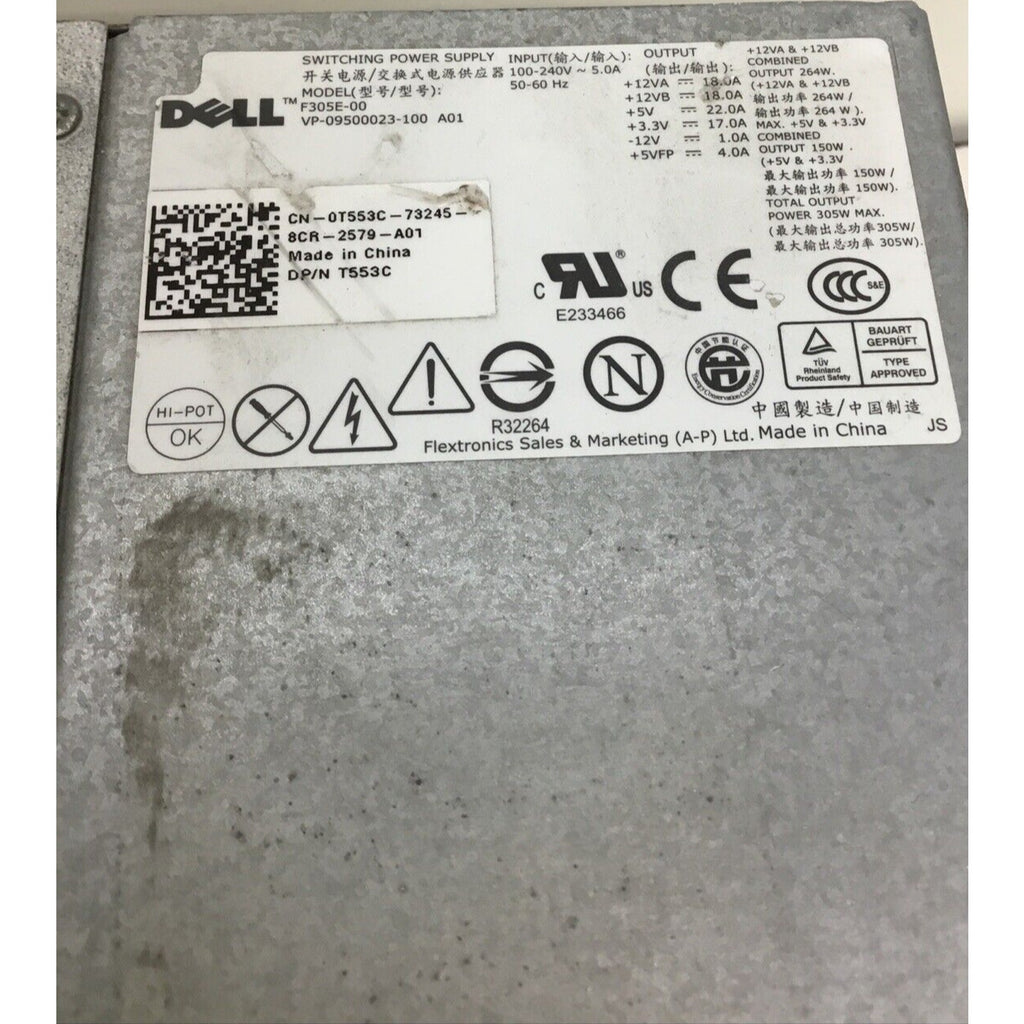 Lot Of 5 Dell 305W Power Supply F305E-00 0T553C T553C