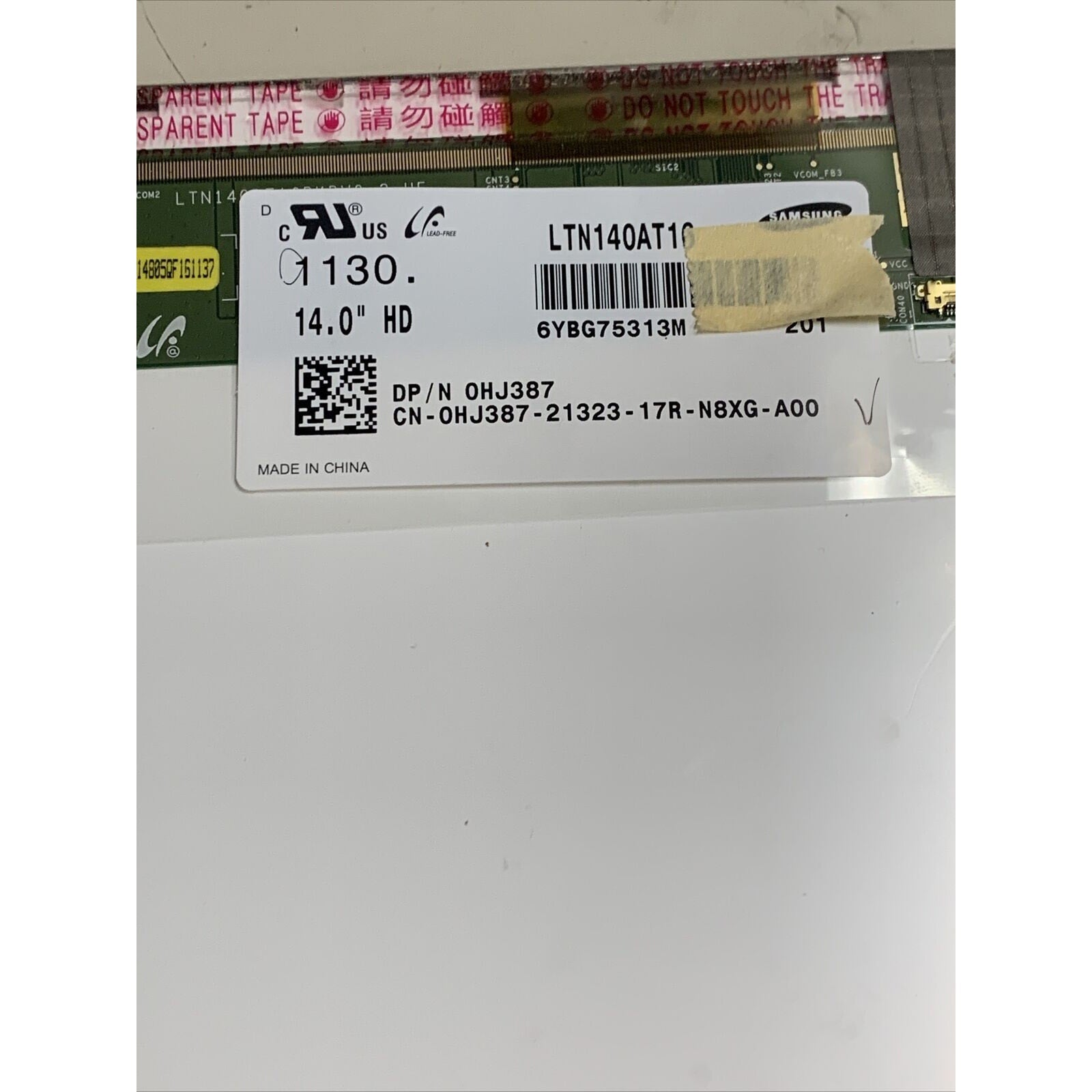 Samsung 14" HD 0HJ387 LTN140AT16-201 6YBH17115E 201 40 pin - Dell Working Pull