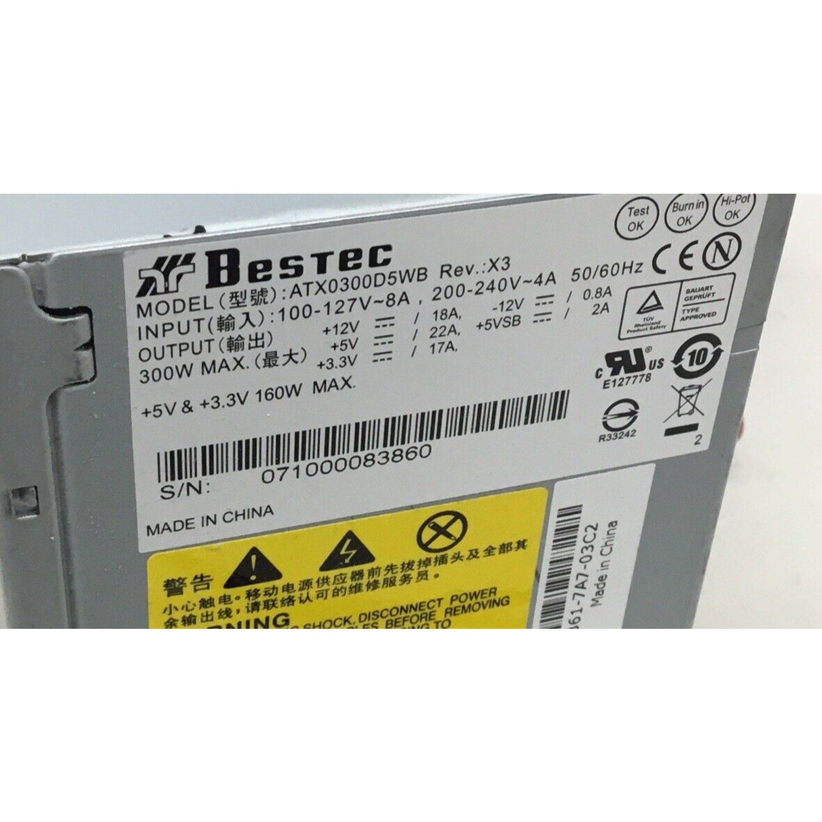 Bestec 160 W 24 Pin ATX Desktop Power Supply ATX0300D5WB