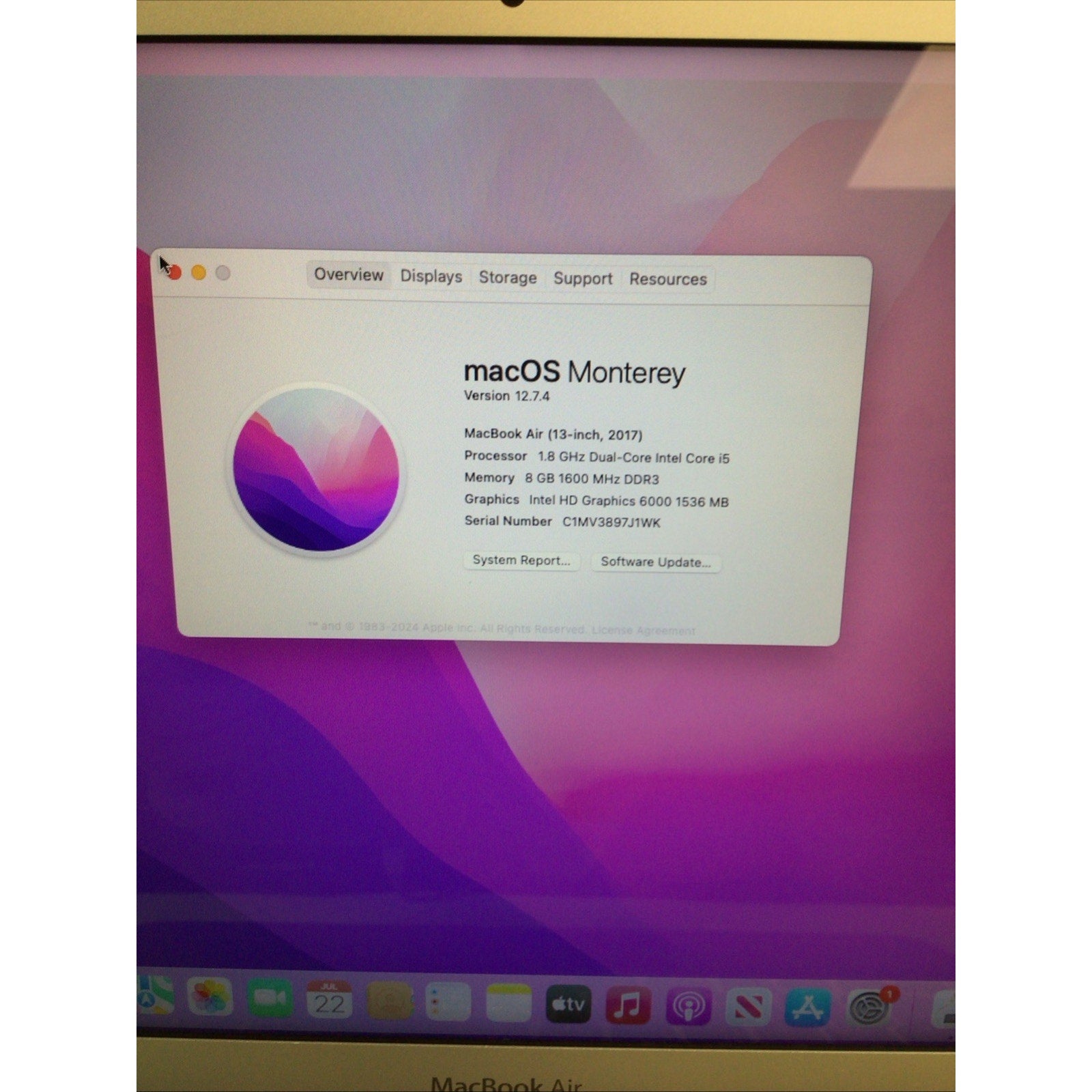 MacBook Air 13" 2017 1.8GHz 8GB RAM 128GB SSD