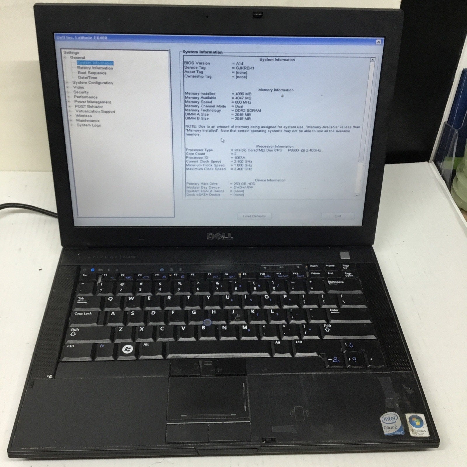 For Parts Dell Latitude E6400 Intel Core 2 Duo P8600 2.40GHz 2 GB READ DESC