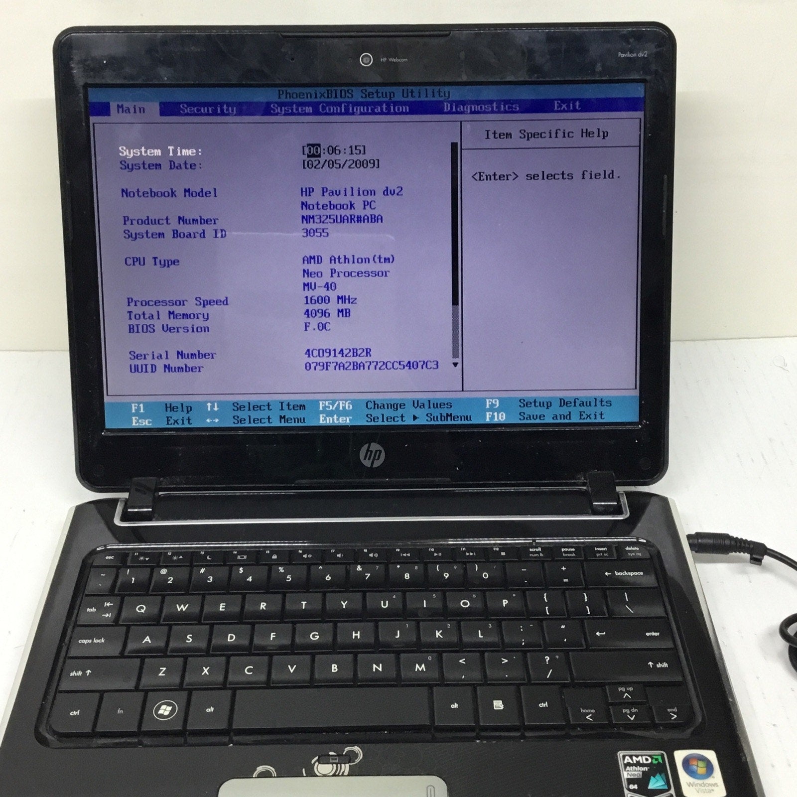 FOR PARTS HP PAVILION DV2 AMD ATHLON NEO 1.60GHz NO ADAPTER