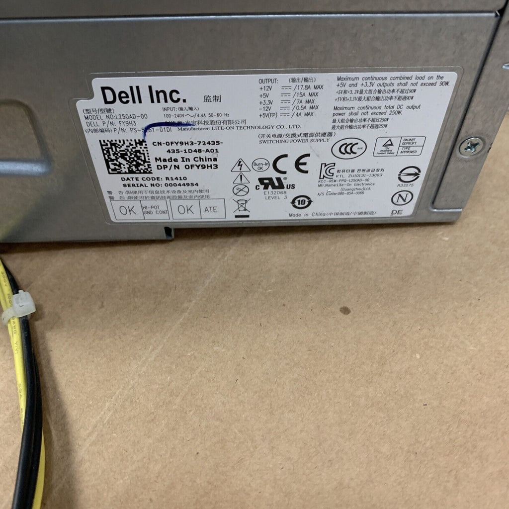 DELL OPTIPLEX 3010 250W Power Supply L250AD-00 Dell p/n FY9H3 PS-5251-01DI 375CN