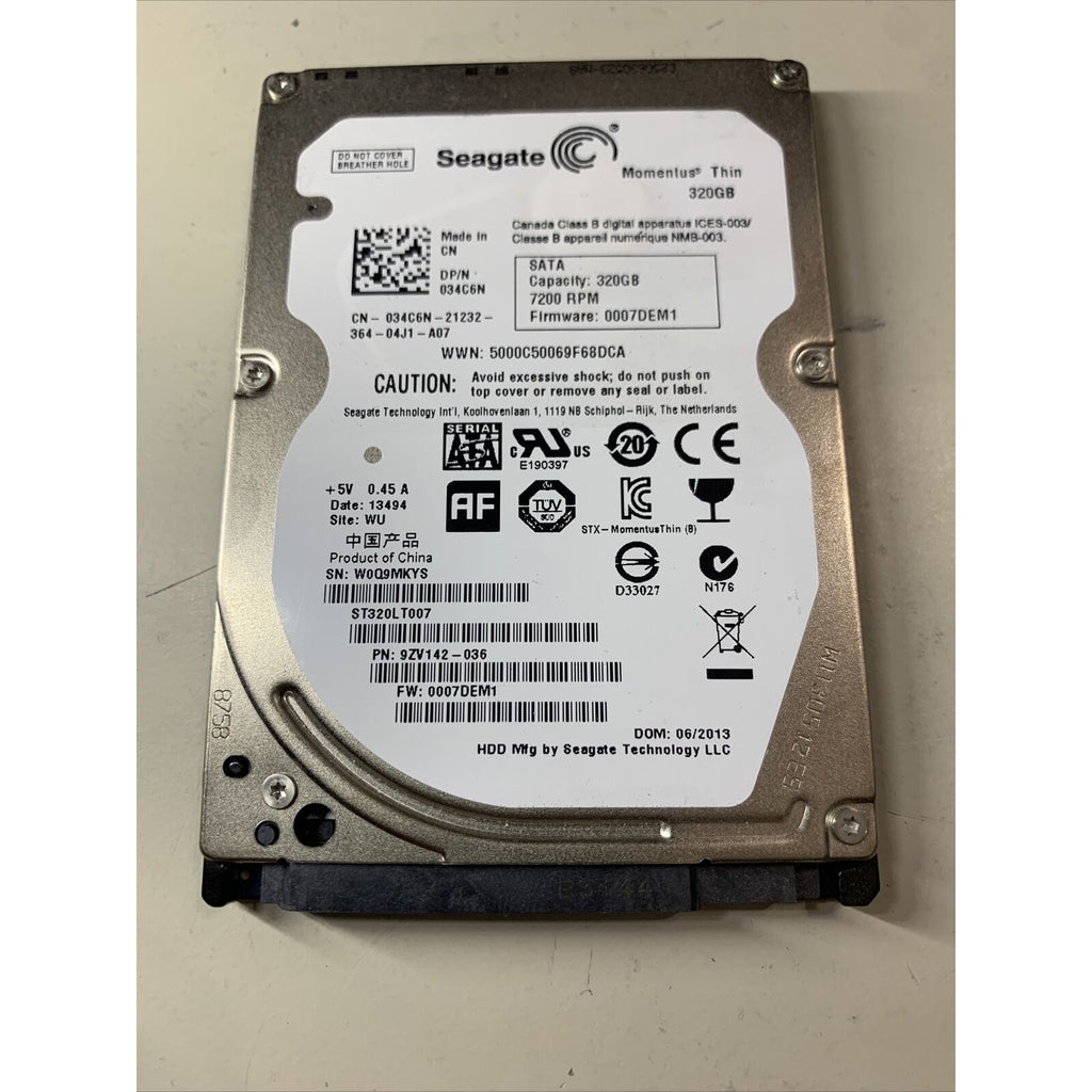SEAGATE 320Gb 2.5" HARD DRIVE ST320LT007 9ZV142-036 0007DEM1 034C6N 7200rpm
