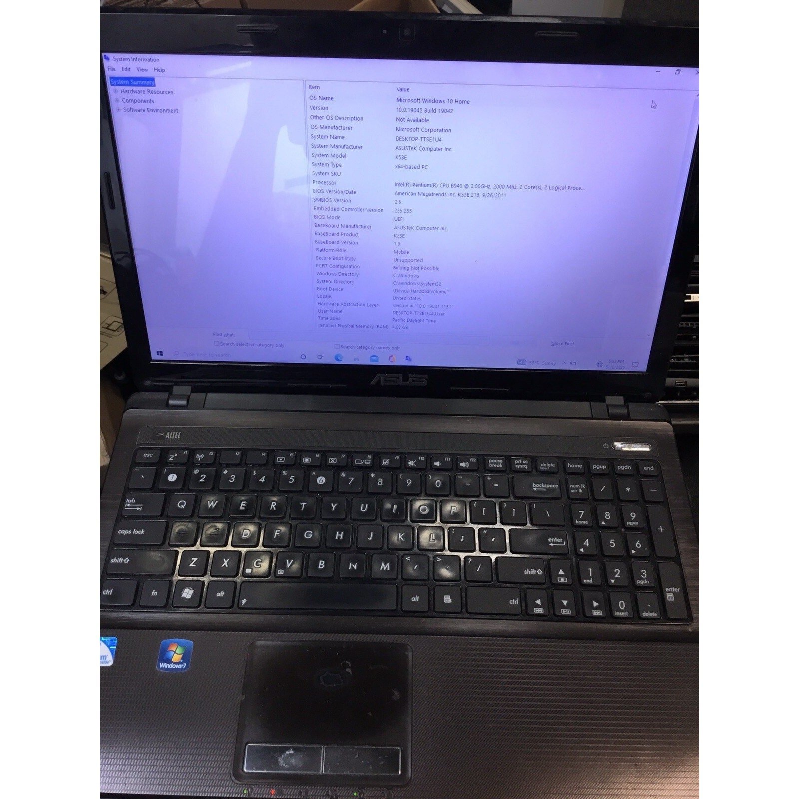 ASUS K53E 15" Laptop Intel Pentium No HDD / Good Battery / No Adapter