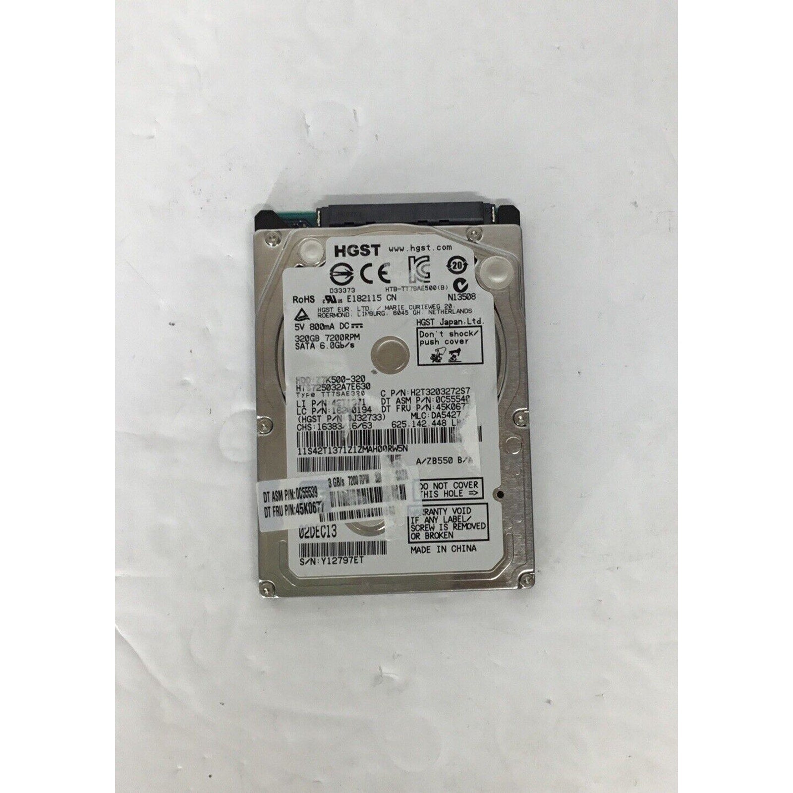 HGST 320GB 7200RPM HTS725032A7E630 Laptop Hard Drive P/N: H2T3203272S7 0C55539