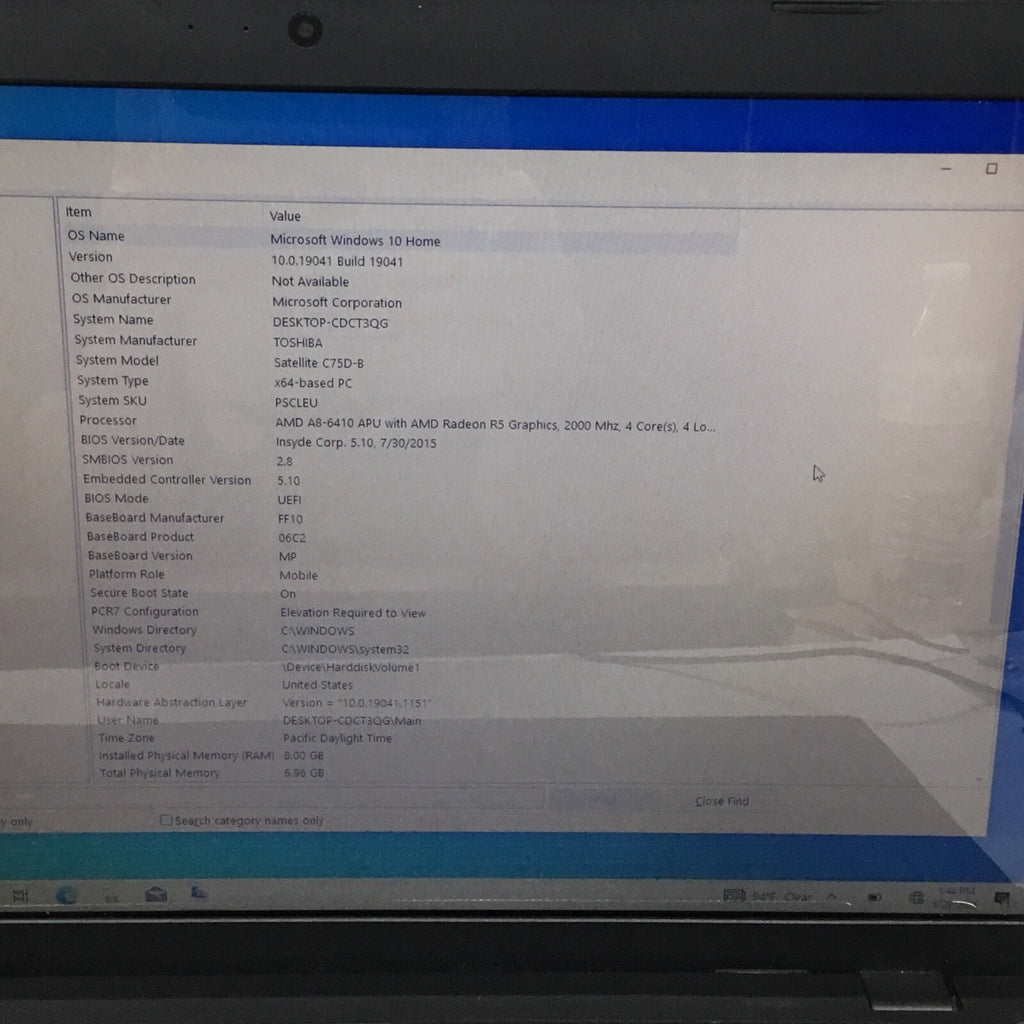 Toshiba Satellite C55D-B7420 Laptop AMD A8-6410, 8GB RAM, 700GB HDD Win 10