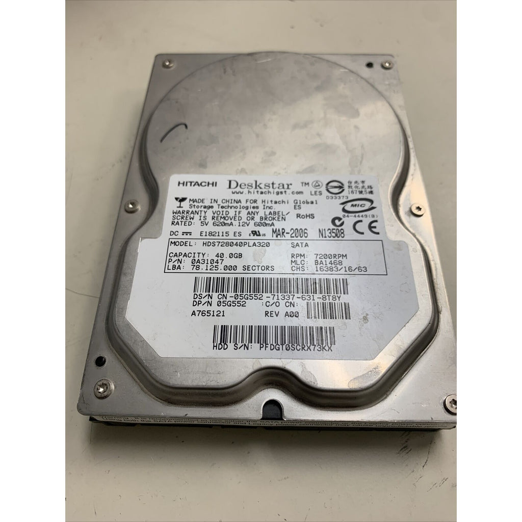 Hitachi HDS728040PLA320 40GB 3.5” SATA Desktop Hard Drive P/N: 0A31047