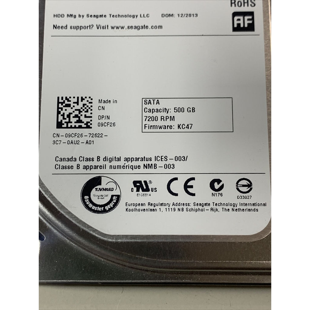 Seagate ST500DM002 500GB Internal SATA 3.5" Hard Drive 09CF26 P/N: 1BD142-xxx