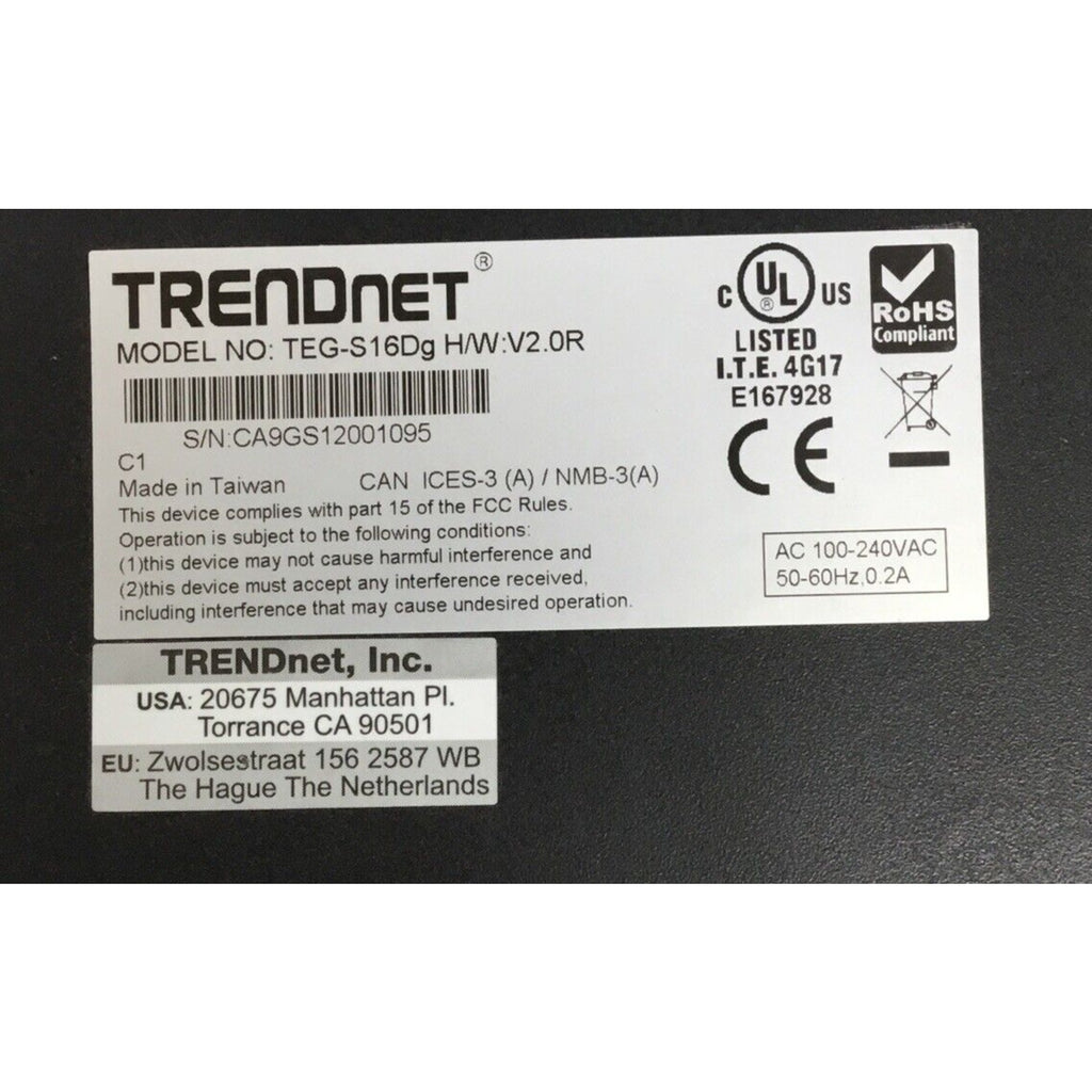 TRENDnet TEG-S16Dg 16-Ports External Switch W/ Power Cord