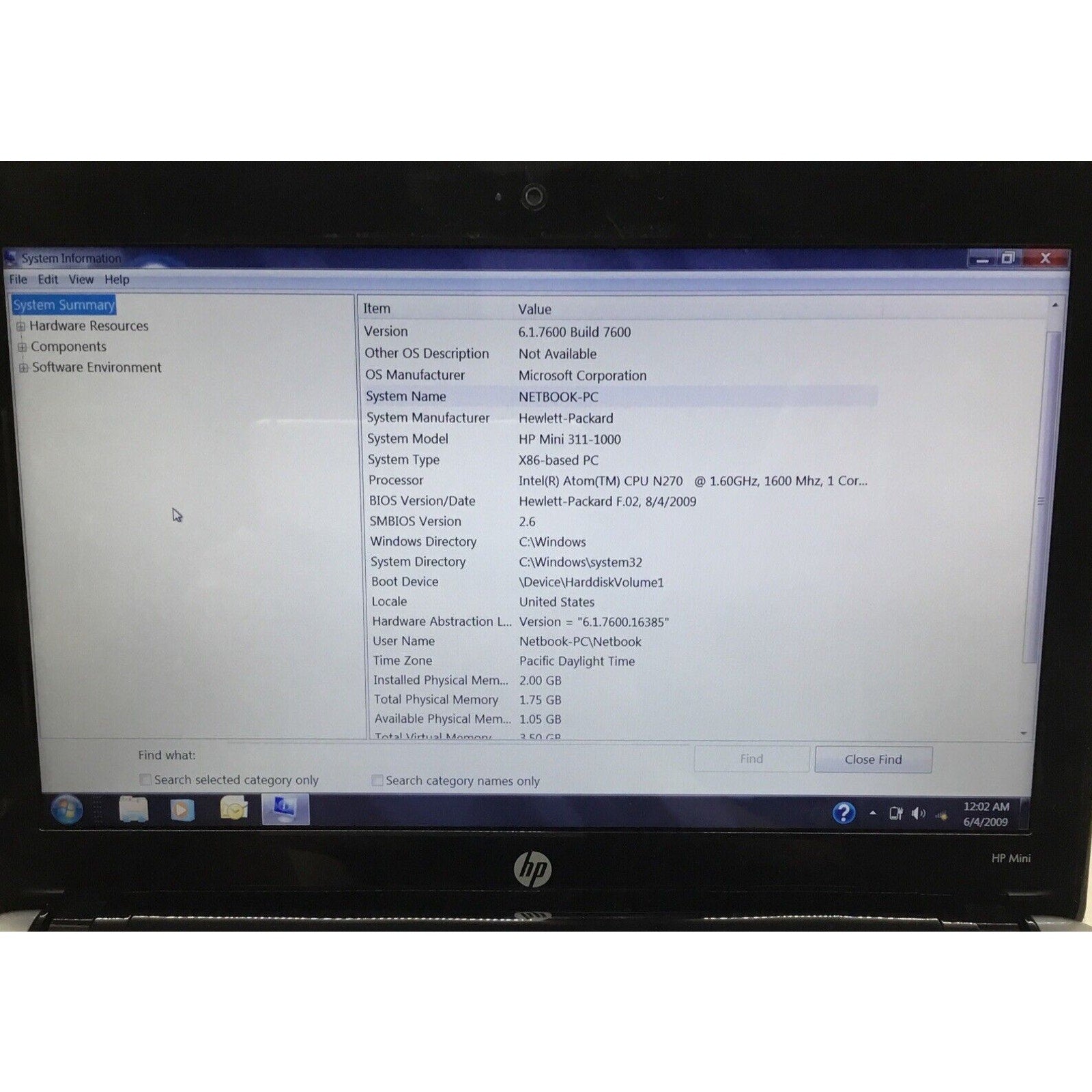 HP Mini 311 - 11.6in. Intel Atom, Black / Bad Battery / No HDD / (READ DESC)