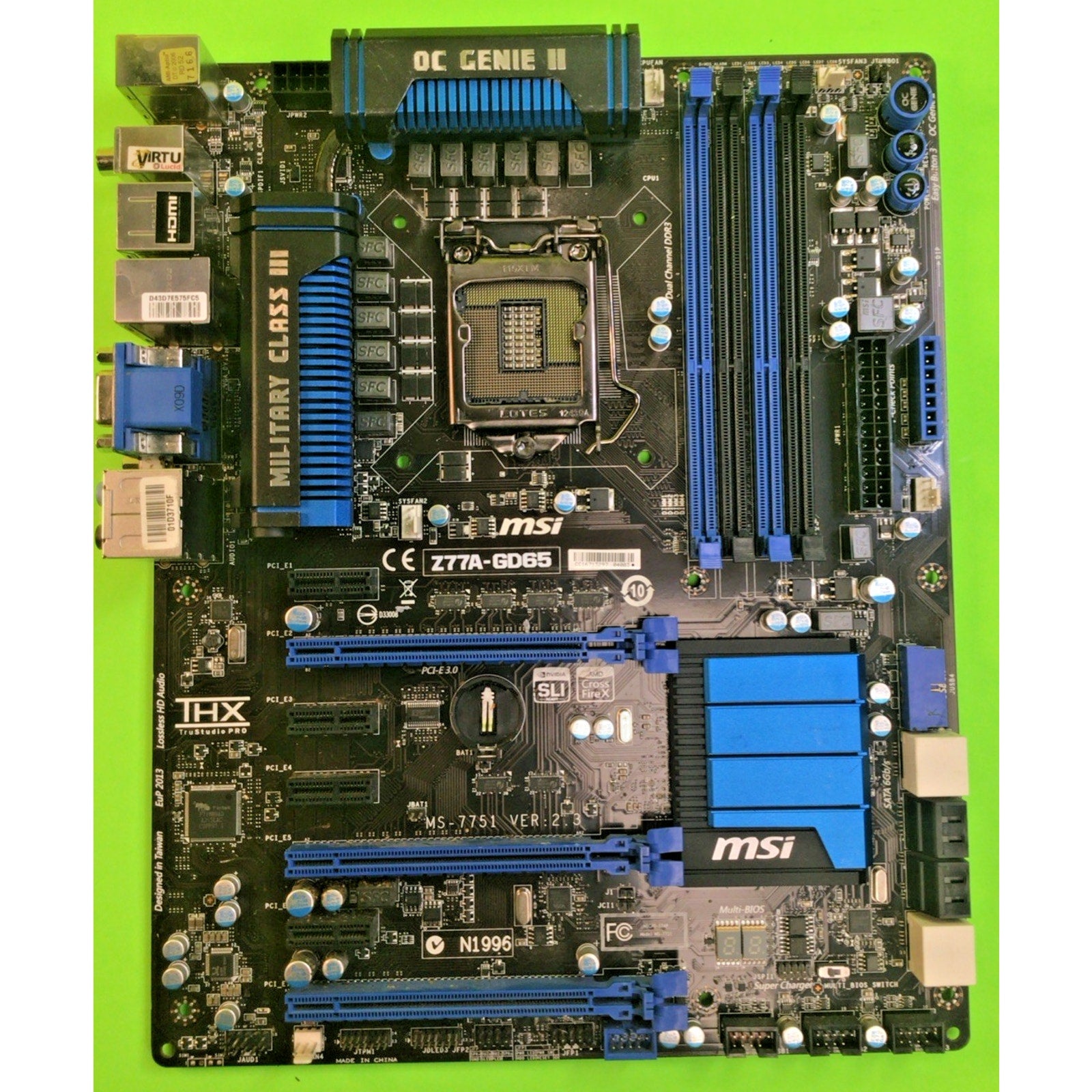 Military Class III MSI Z77A- GD65, LGA 1155 Motherboard FOR PARTS or REPAIR