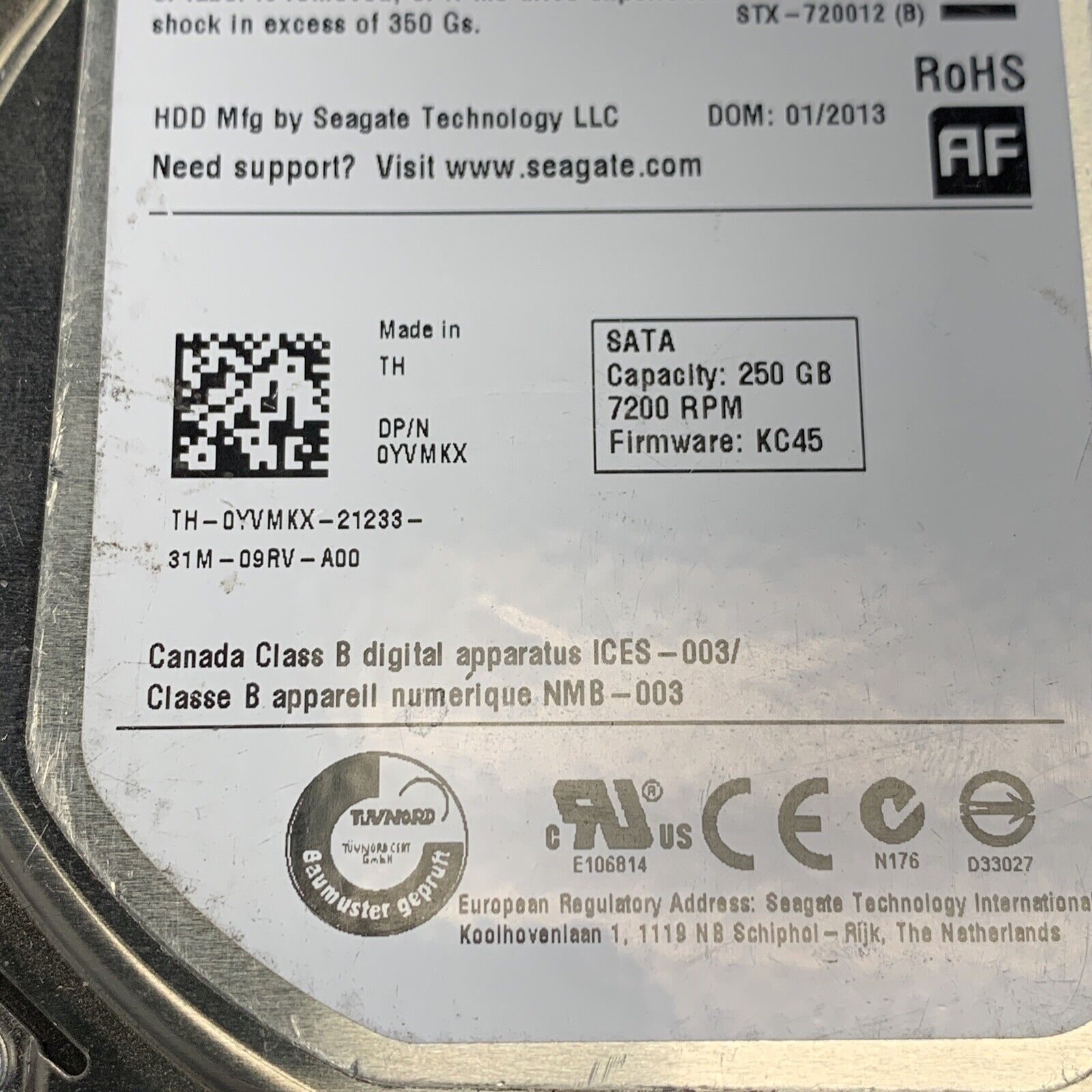 Dell YVMKX Seagate ST250DM000 1BD141-500 250GB 7.2k SATA-3 16MB 3.5" HDD