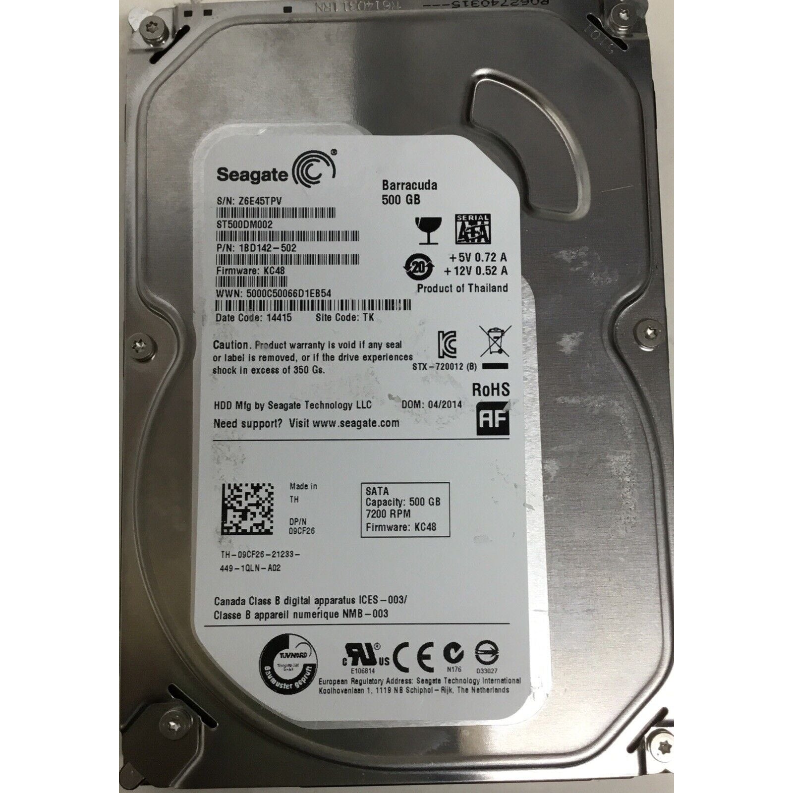 Seagate Barracuda ST500DM002 3.5" 500GB 7200RPM SATA Hard Drive 1BD142-502 9CF26