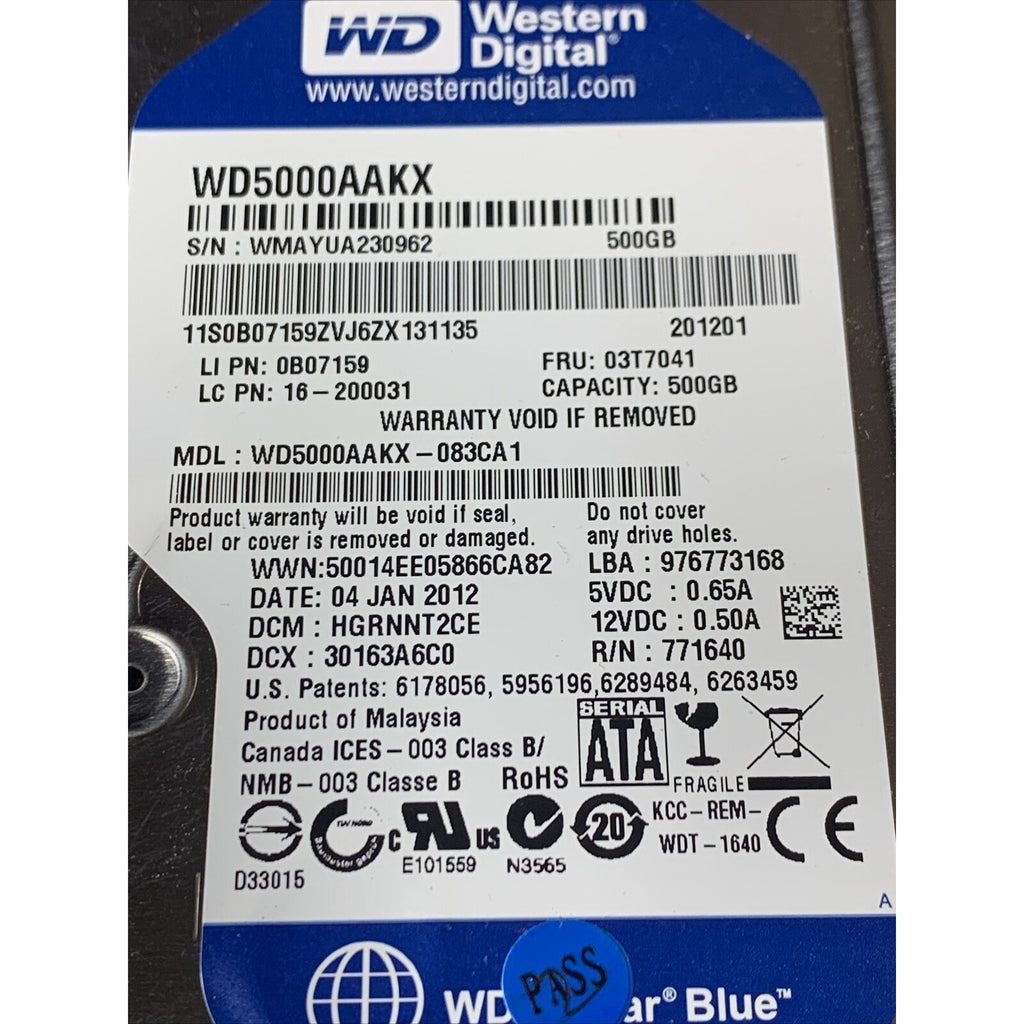 WD Blue 500GB SATA 3.5" Hard Disk Drive WD5000AAKX-083CA1 2060-771640-003