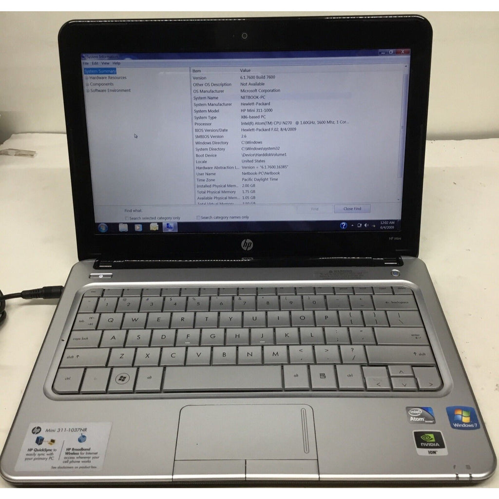 HP Mini 311 - 11.6in. Intel Atom, Black / Bad Battery / No HDD / (READ DESC)