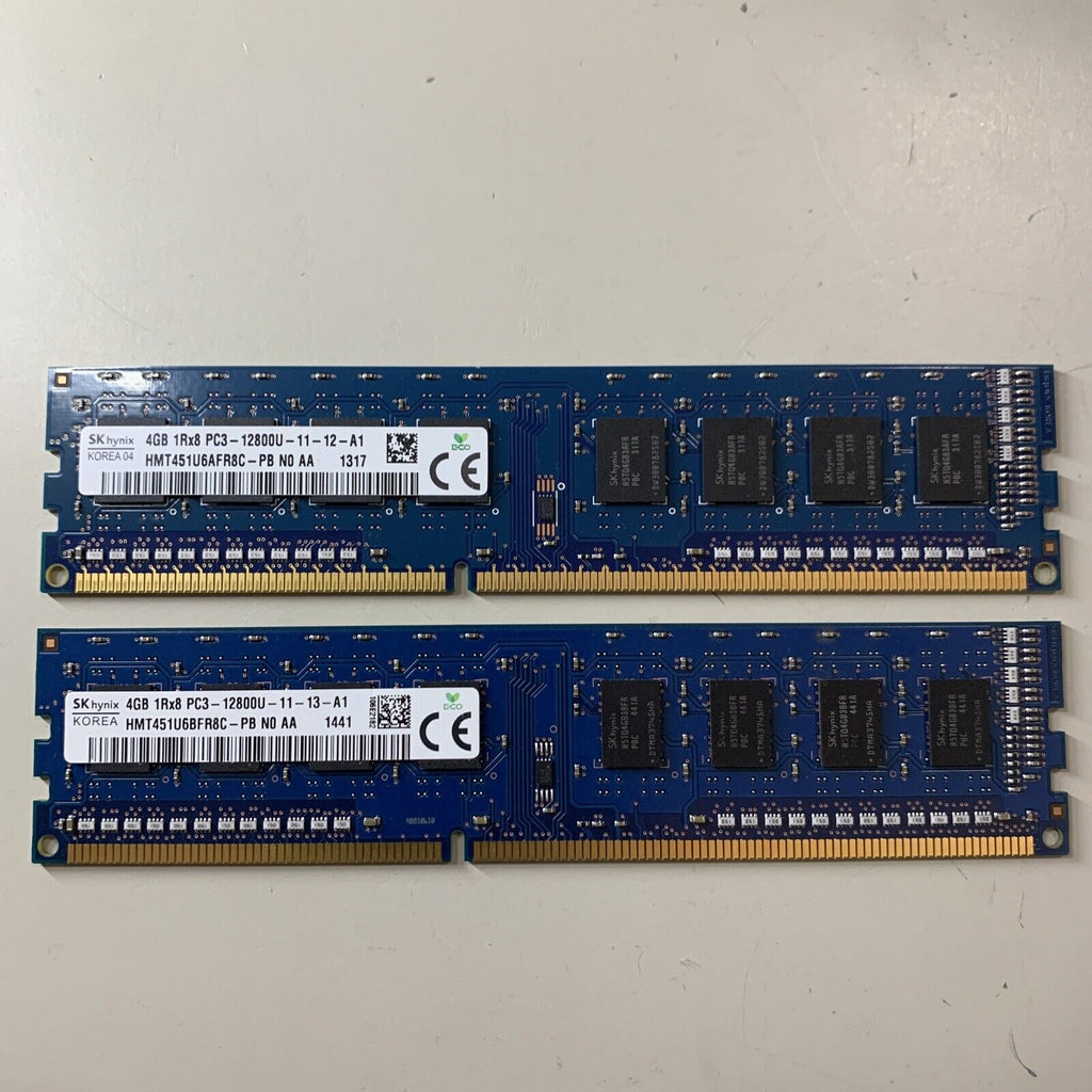 Lot of 2 Hynix 4GB DDR3 1600 desktop DIMMs PC3-12800U RAM HMT451U6AFR8C-PB 1Rx8
