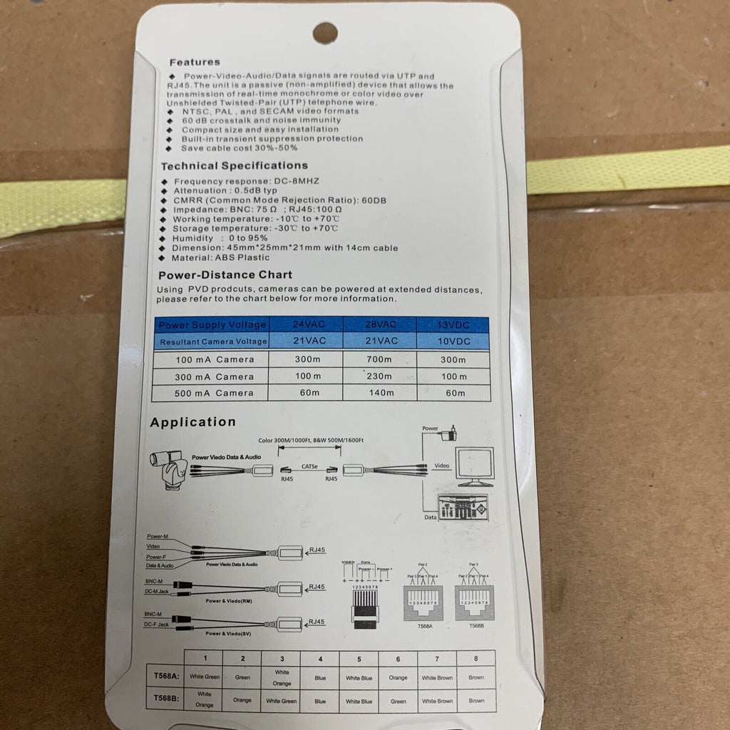 2x Twisted Pairs PVD Video Balun Video Power Data CCTV PTZ UTP BNC to RJ45 CAT5