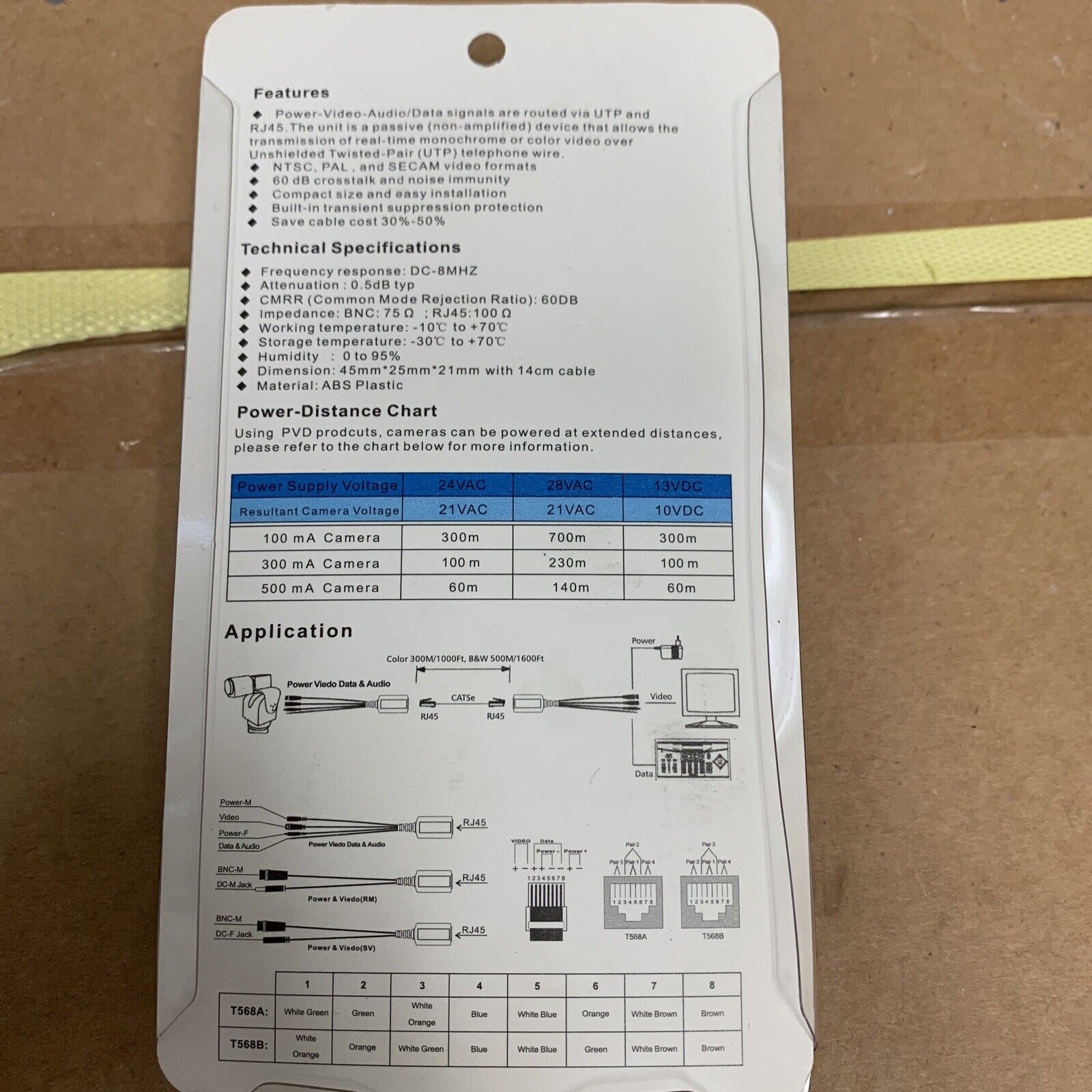 2x Twisted Pairs PVD Video Balun Video Power Data CCTV PTZ UTP BNC to RJ45 CAT5