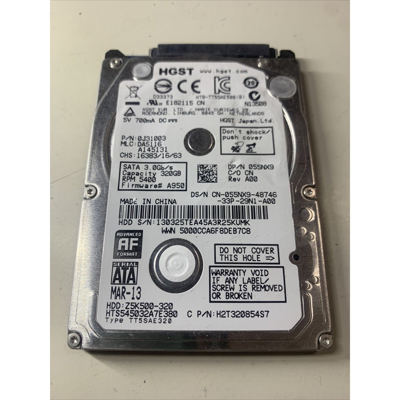 HGST Z5K500-320 320GB HTS545032A7E380 5400RPM SATA 2.5" Laptop HDD Hard Drive