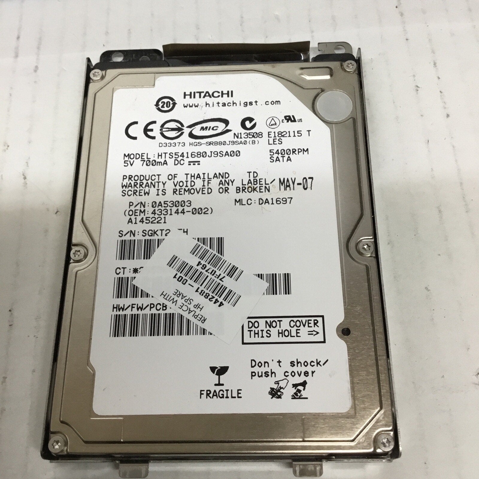 HITACHI 80 GB 5400 RPM SATA 2.5" (HTS541680J9SA00) Internal HDD W/ Caddy