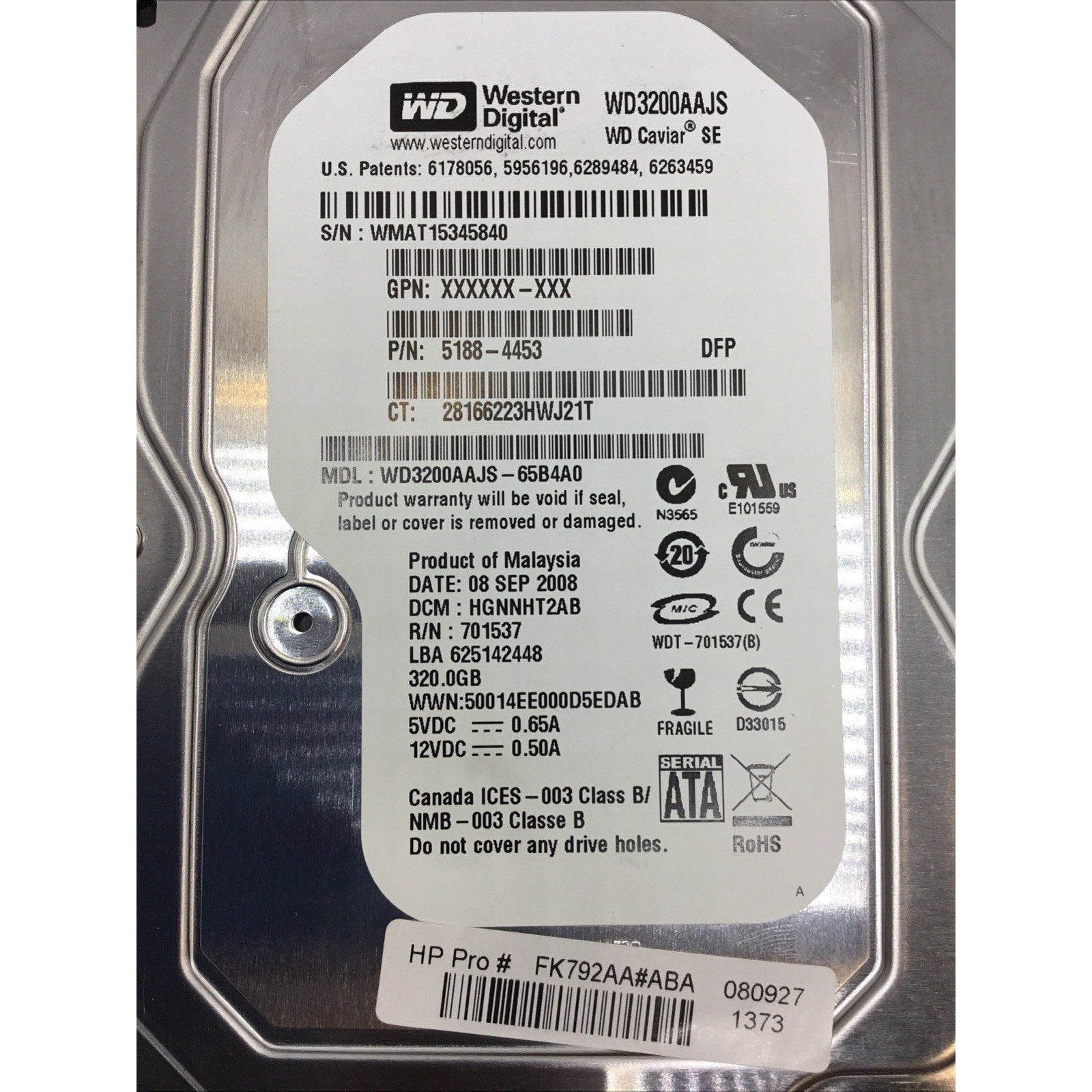 Western Digital Caviar 320GB Internal SATA 7200RPM 3.5" HARD DRIVE - WD3200AAJS