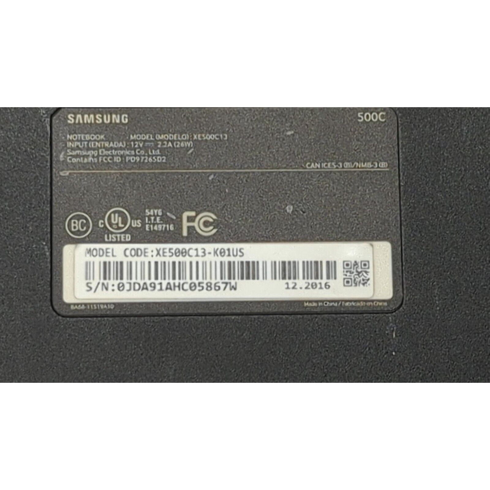 NO CHARGER - Samsung Chromebook 3 11.6'' - N3050, 2GB RAM, 16GB (XE500C13-K01US)