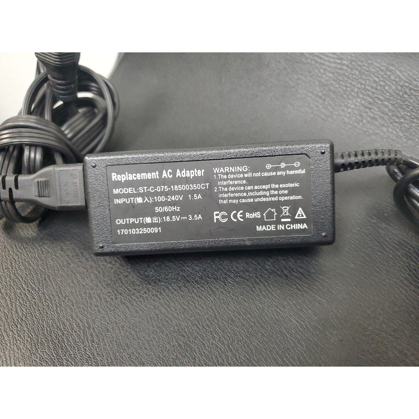 HP COMPAQ 18.5V 3.5A 65W REPLACEMENT AC ADAPTER ST-C-075-18500350CT 170103250091