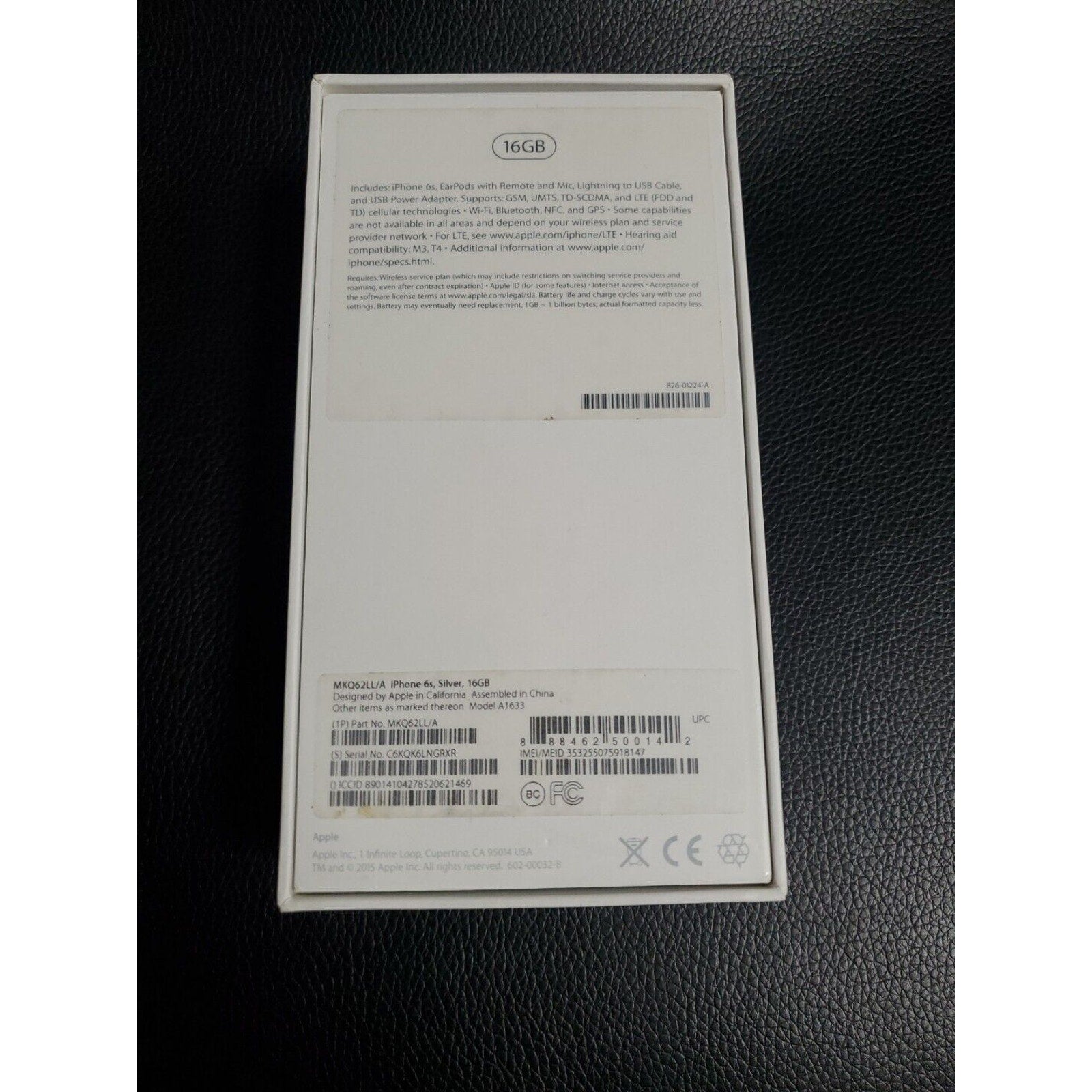 *BOX ONLY* Apple iPhone 6S, Silver, 16GB ORIGINAL BOX ONLY