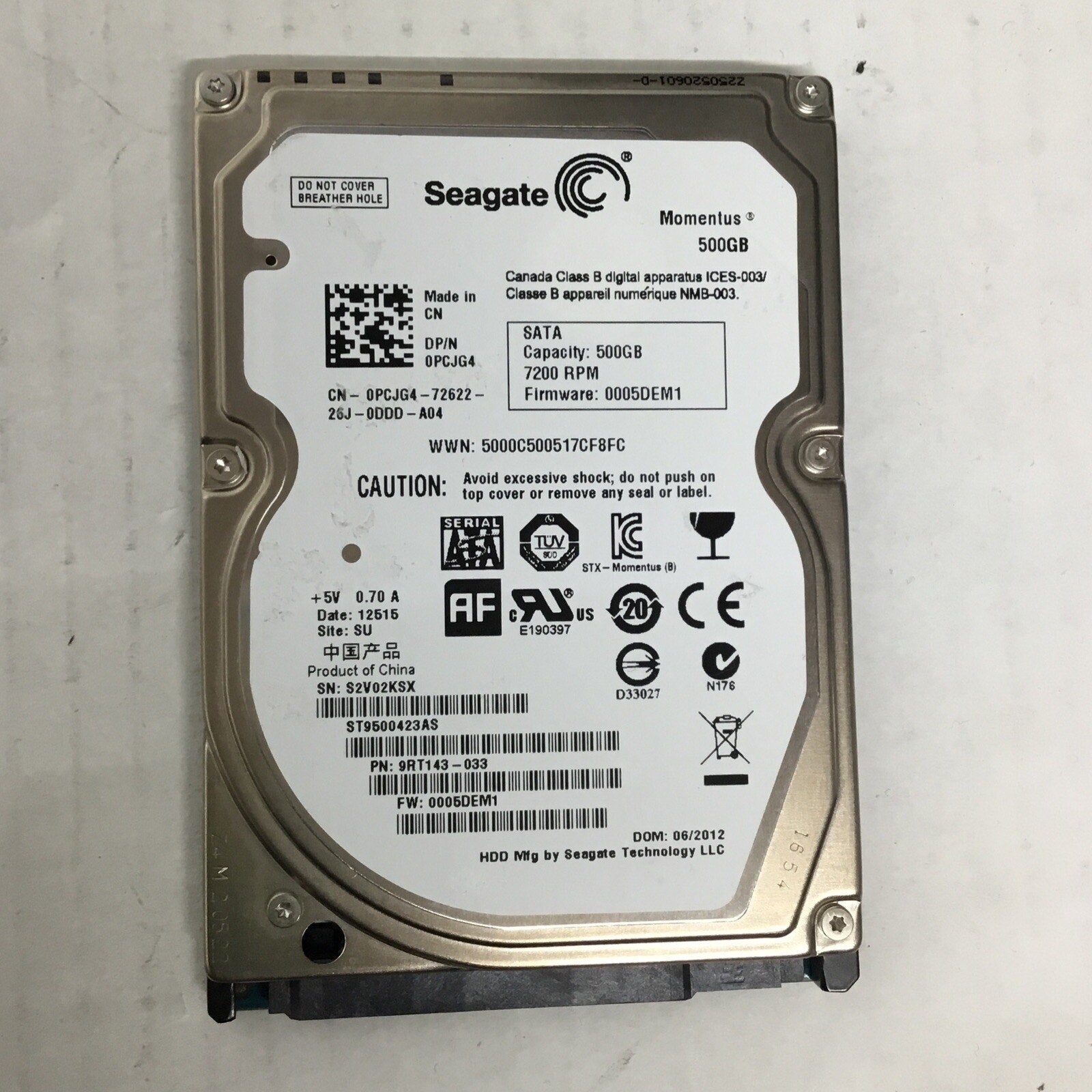 Seagate ST9500423AS 9RT143-033 FW:0005DEM1 500gb 2.5" Sata Laptop Drive