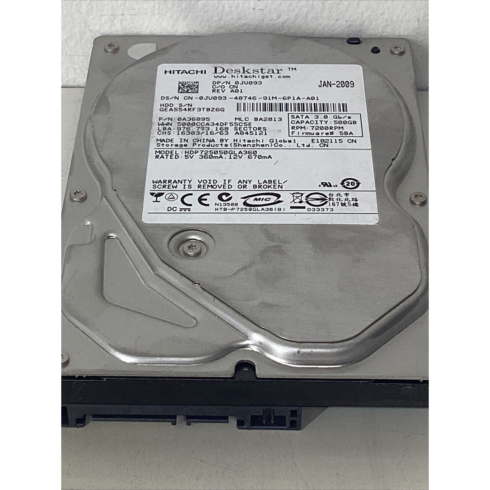 Hitachi HDP725050GLA360 500GB 7200rpm sata 3Gbps 16MB Cache 3.5" HDD