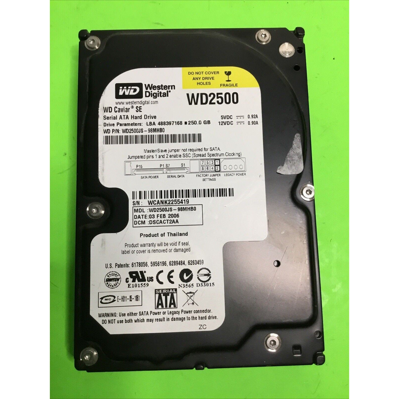 Western Digital HDD Hard Drive SATA Desktop 3.5" WD2500JS-75NCB1 250GB DSBACTJAA