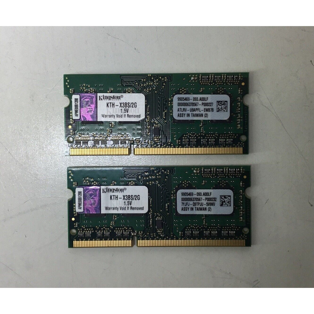 Lot of 2 - 2GB DDR3 PC3-10600 1333MHz SODIMM Kingston KTH-X3BS/2G Memory RAM