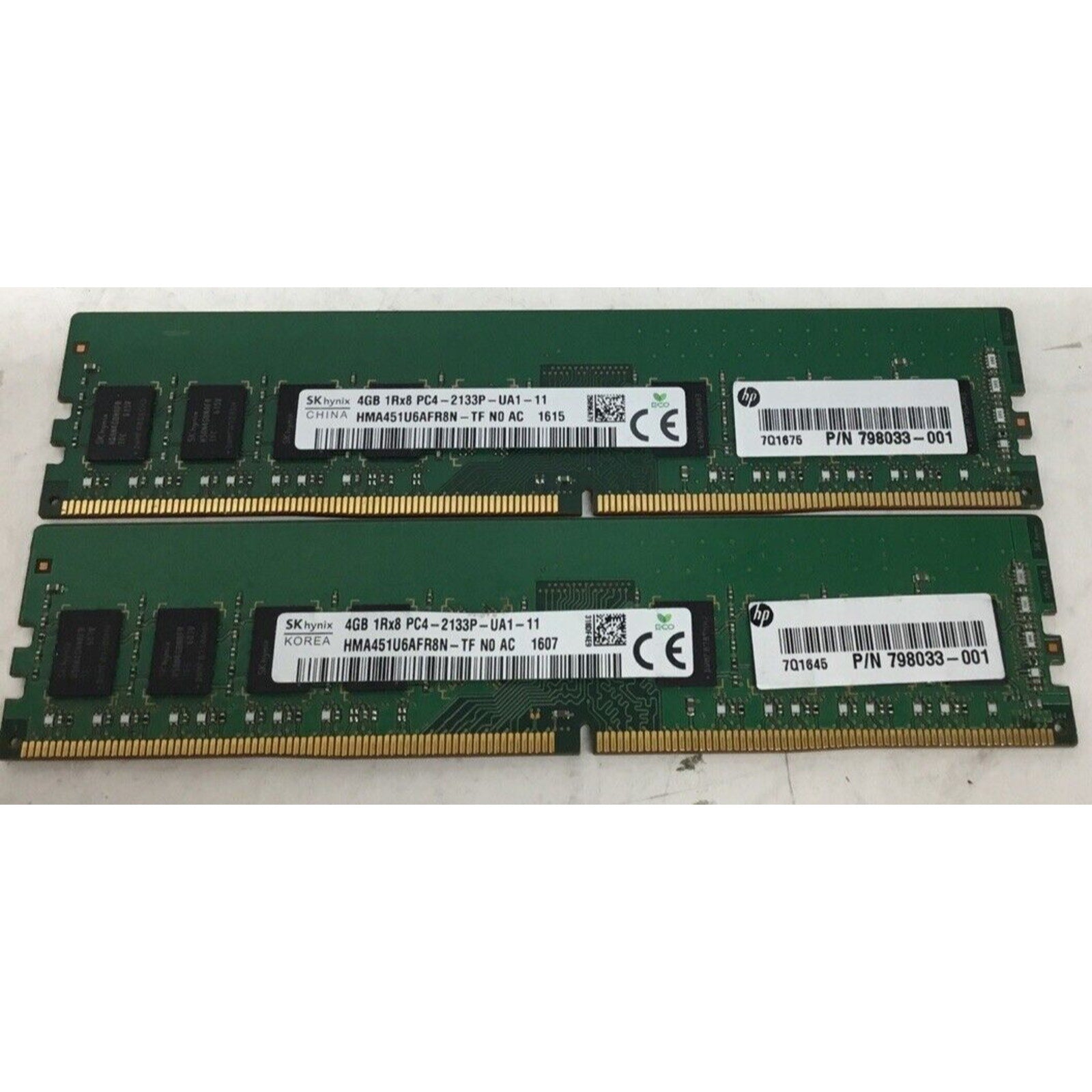 Lot of 2 HP DIMM, 4GB, PC4-17000, CL15, DDR4 798033-001