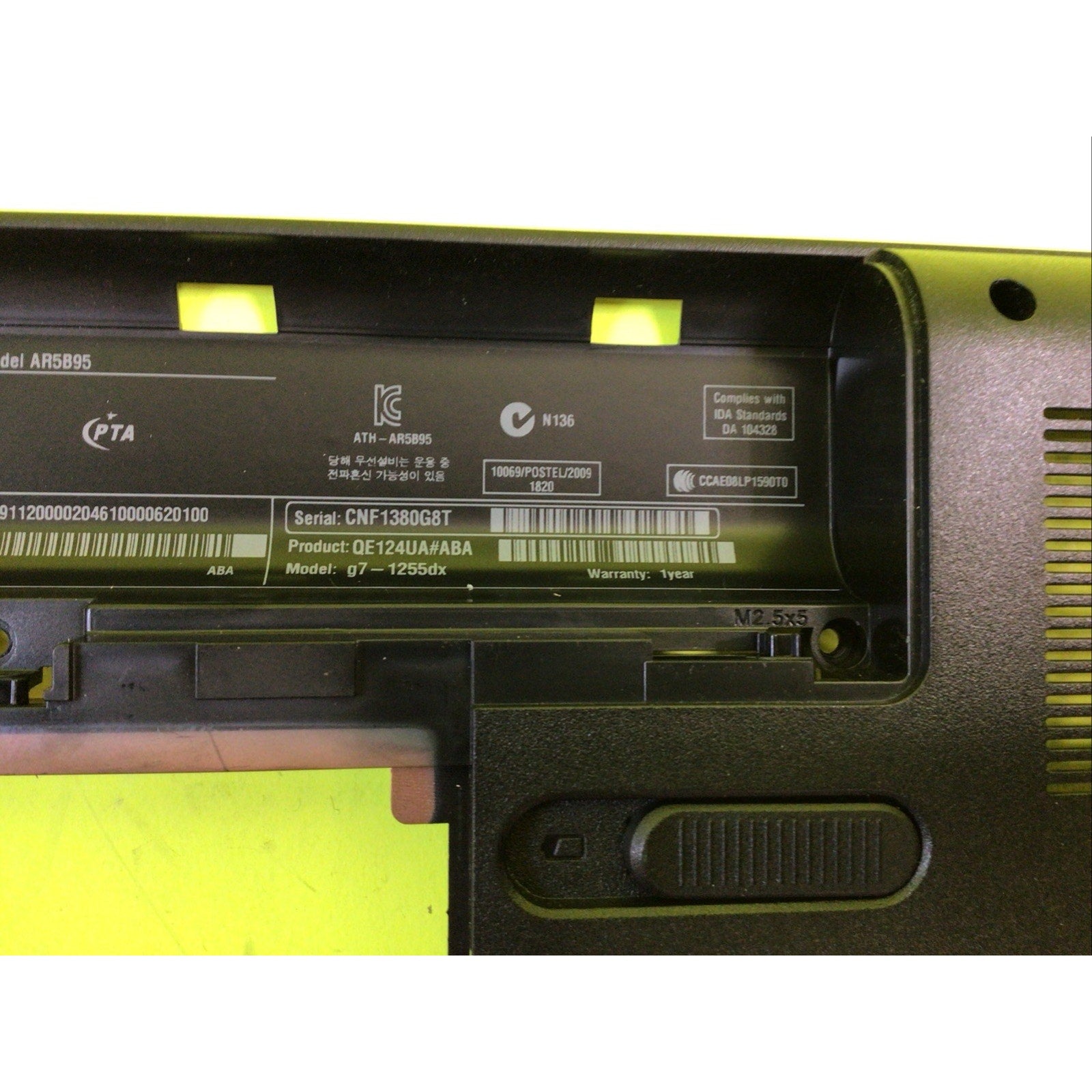 HP Pavilion G7-1255dx Bottom Housing Cover 646498-001