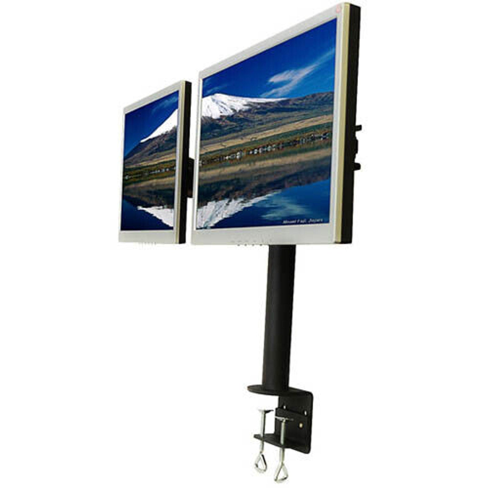 MonMount Dual Monitor Clamp Mount - Straight-Arm - Up to 30" Screens - Black
