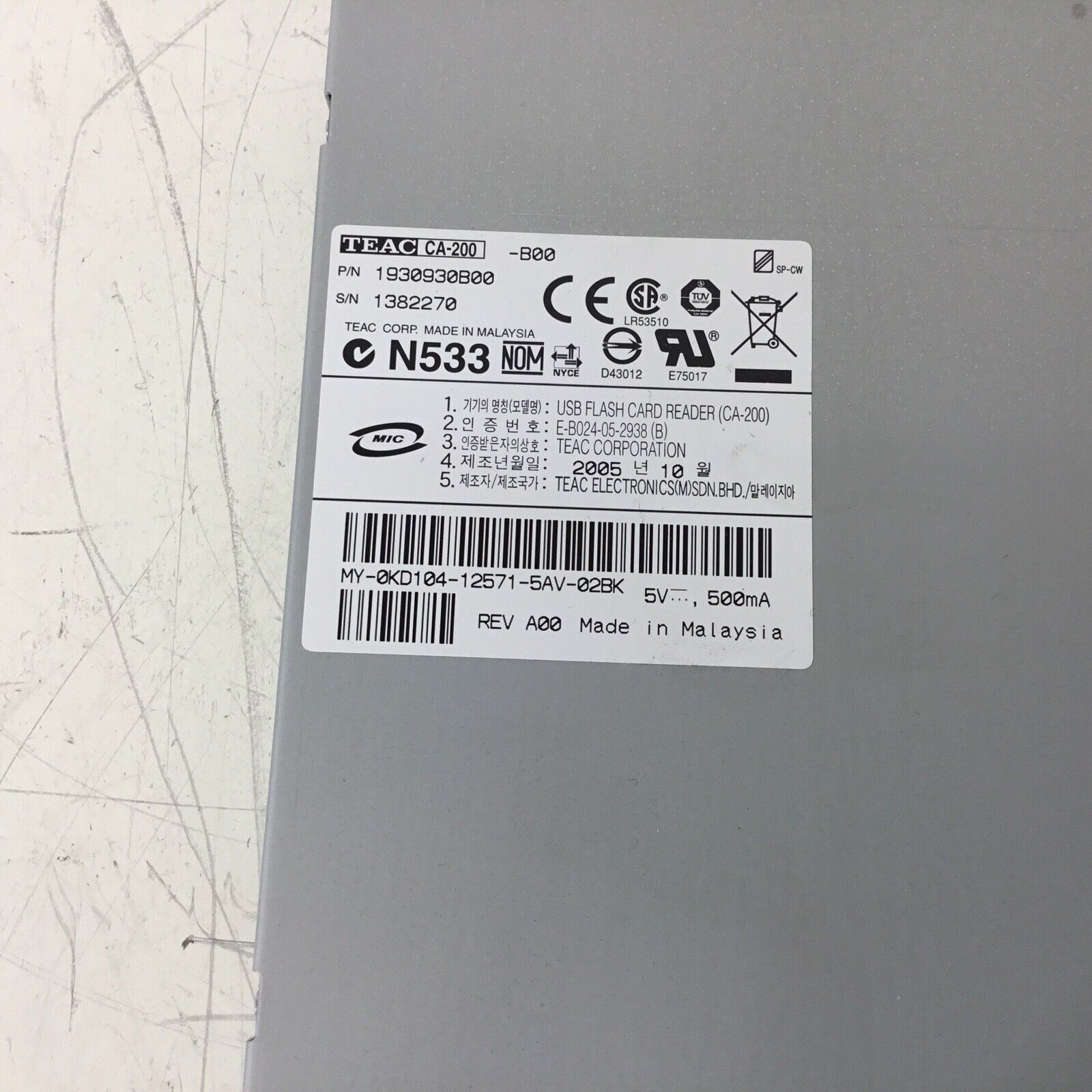 Dell USB Flash Card Reader TEAC CA-200 N533 1930930B00