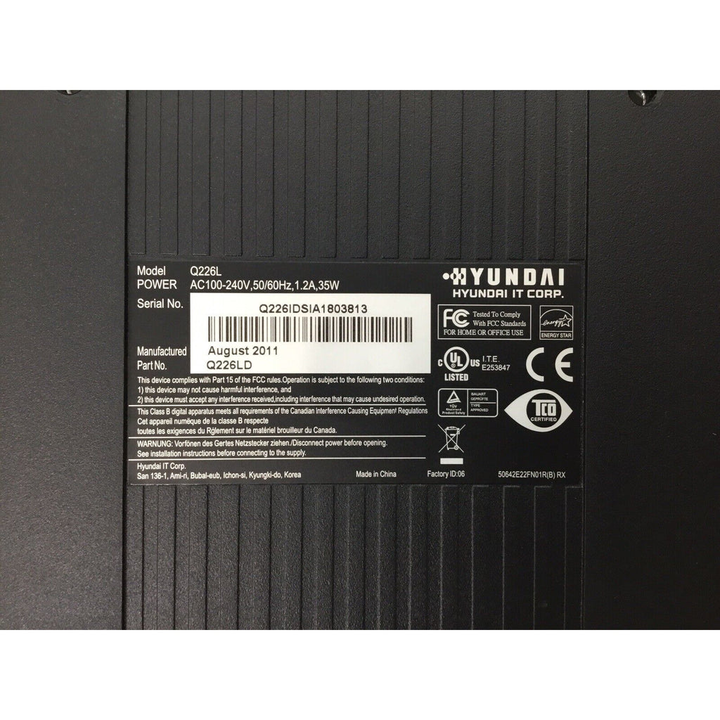 READ Lot 2x Hyundai Q226L 22" 1080p LED Monitors VGA DVI-D Black No Stand