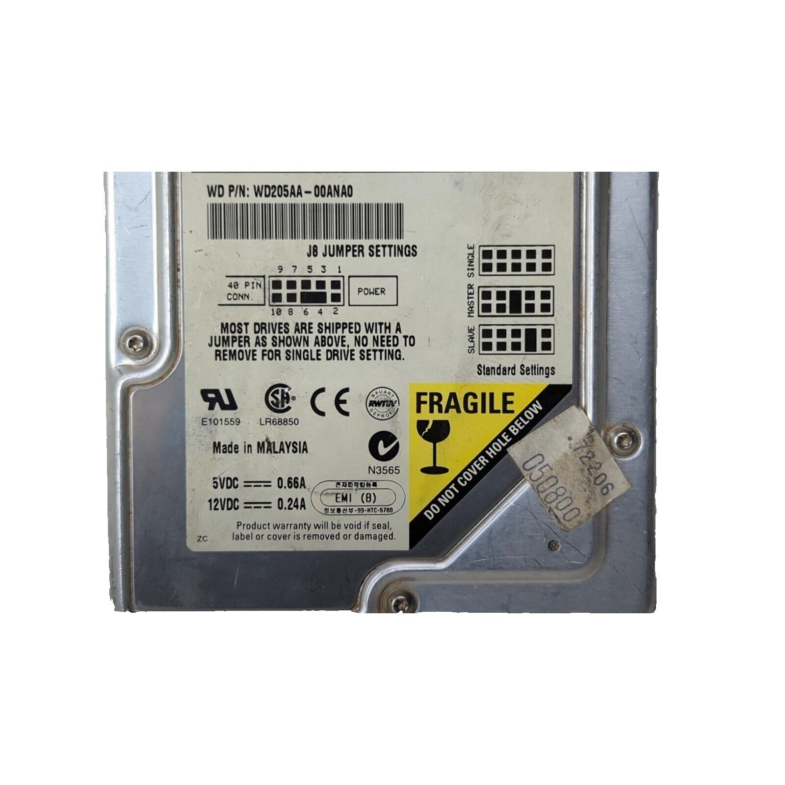 FOR PARTS - Western Digital Caviar 205AA 3.5" IDE HDD - WD205AA-00ANA0