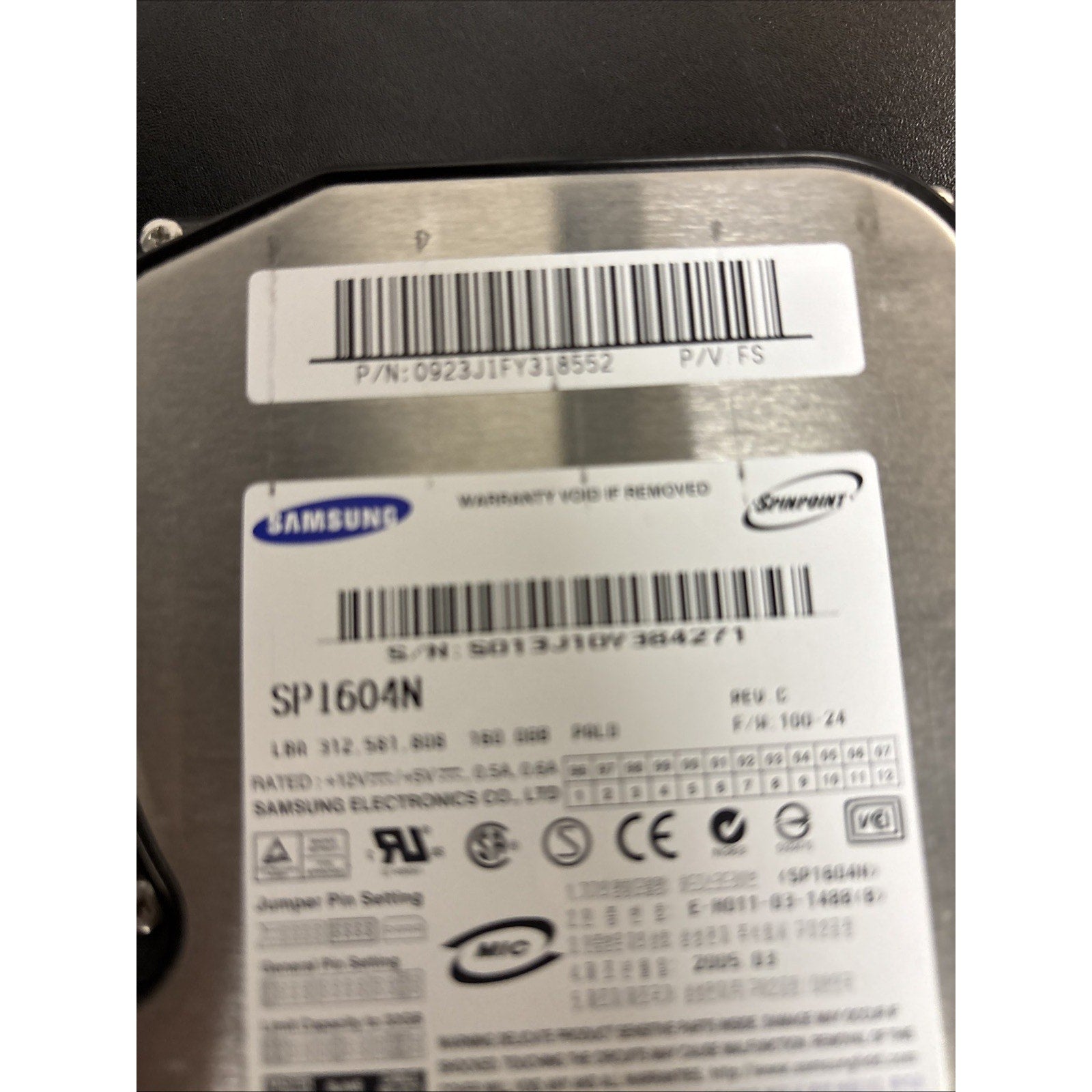 SAMSUNG SP1604N 160GB GB IDE 3.5" Hard Drive SASP1604N P/N: 0923J1FY318552